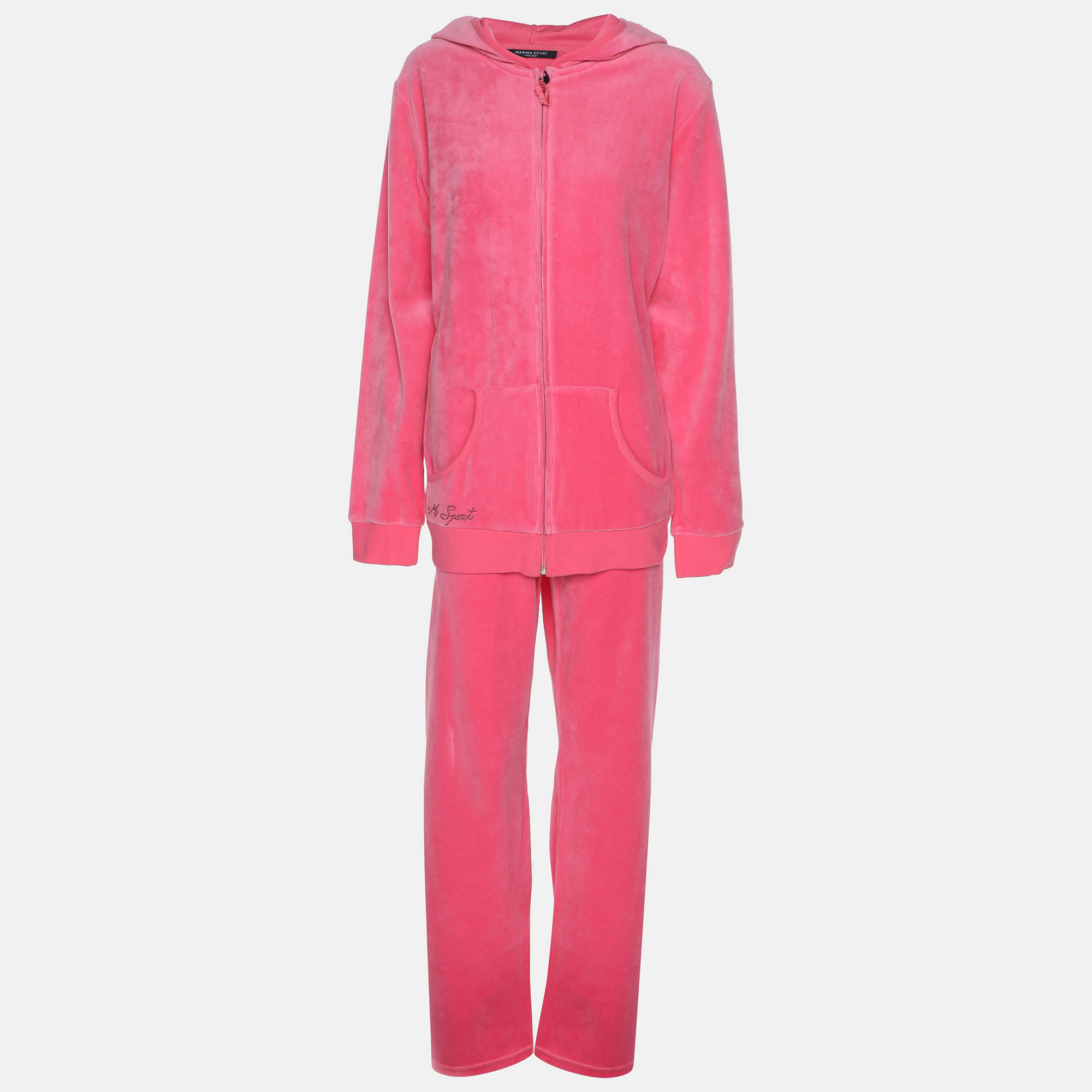 Pre-owned Marina Rinaldi Marina Sport By Pink Jersey Hoodie And Joggers Set L