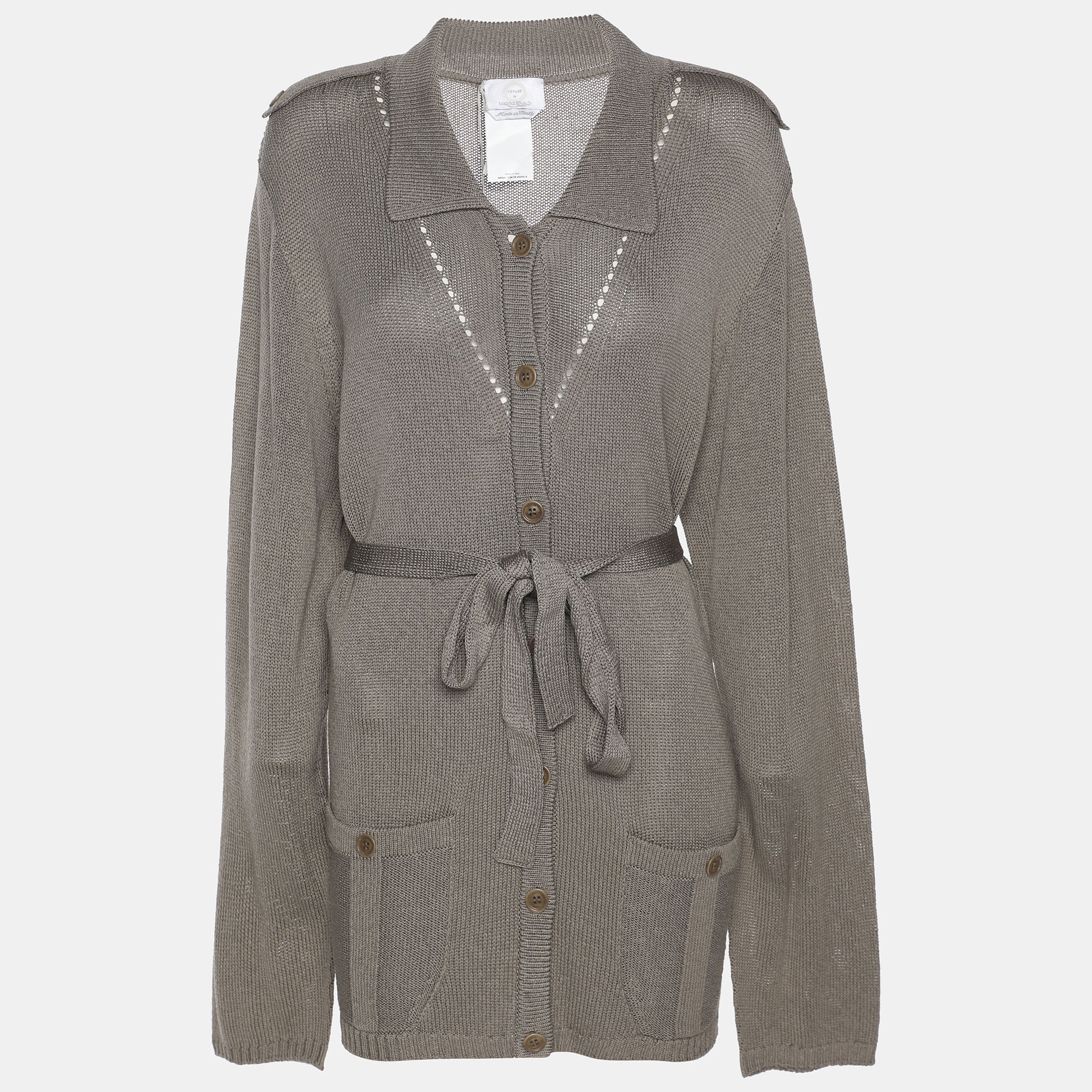 

Voyage by Marina Rinaldi Grey Stretch Knit Belted Cardigan L