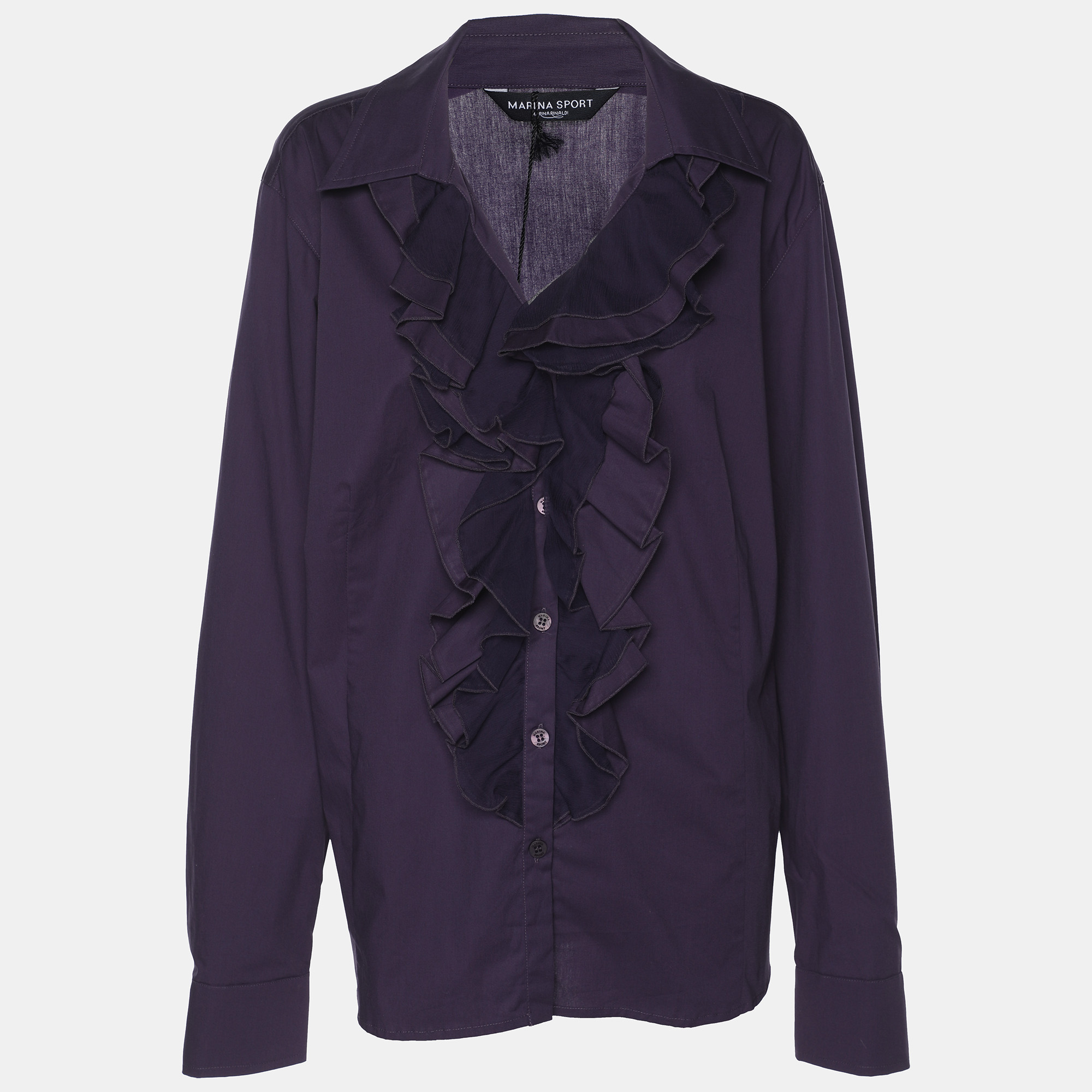 

Marina Sport by Marina Rinaldi Stretch Cotton Ruffle Blouse L, Purple