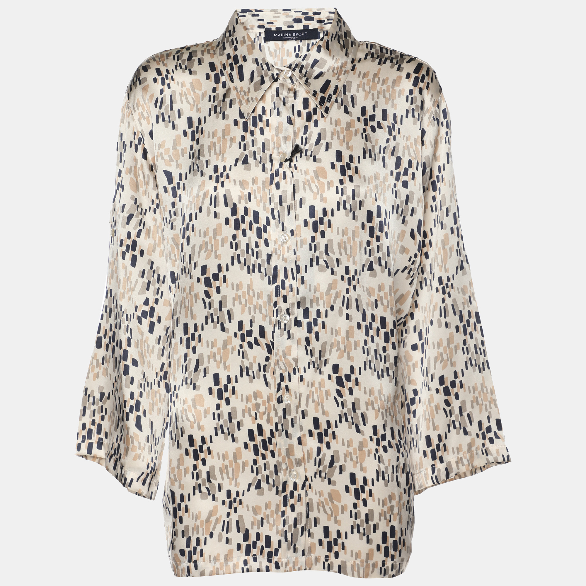 Pre-owned Marina Rinaldi Marina Sport By  Multicolor Printed Silk Button Front Shirt L