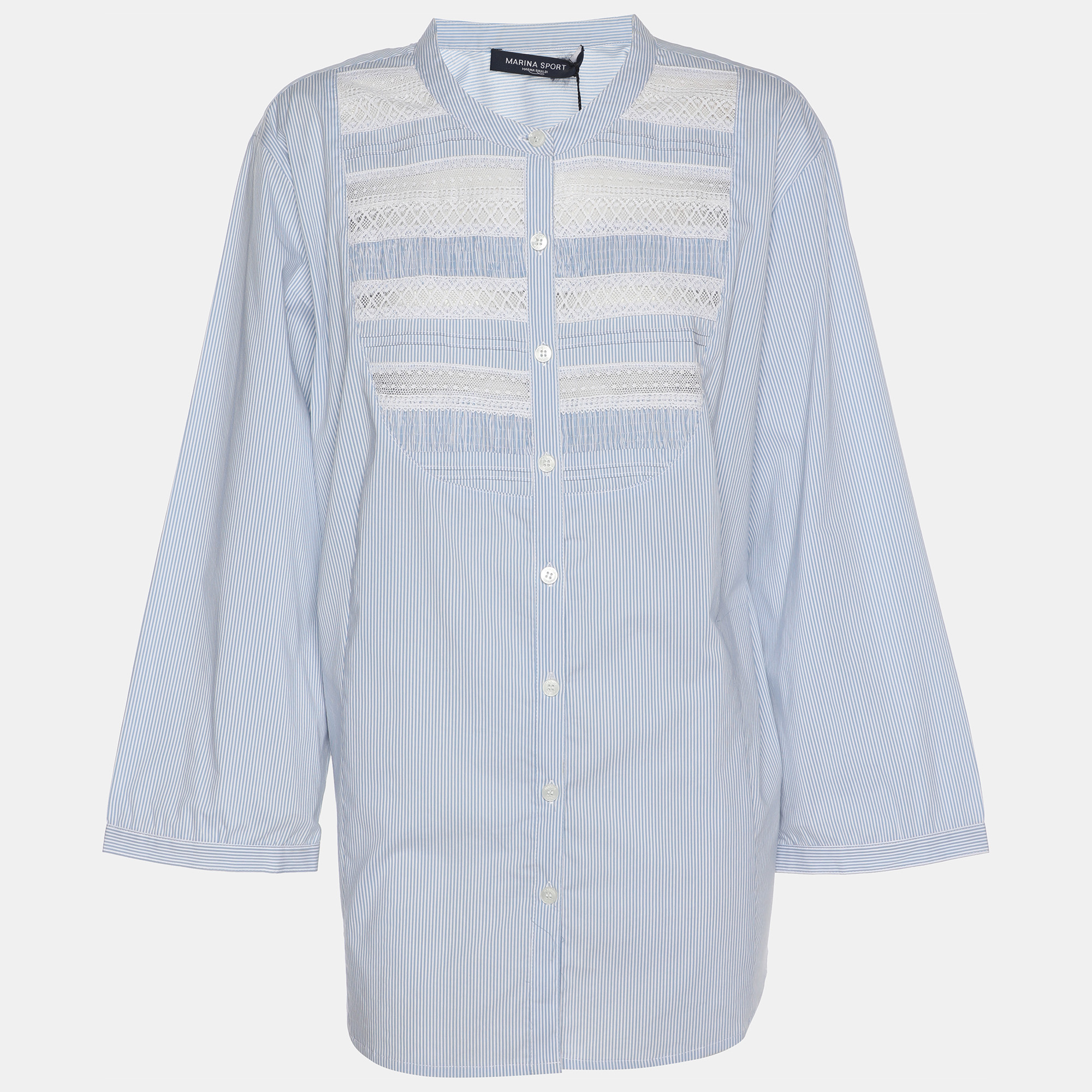 

Marina Sport by Marina Rinaldi Pinstripe Lace Detail Long Sleeve Shirt L, Blue