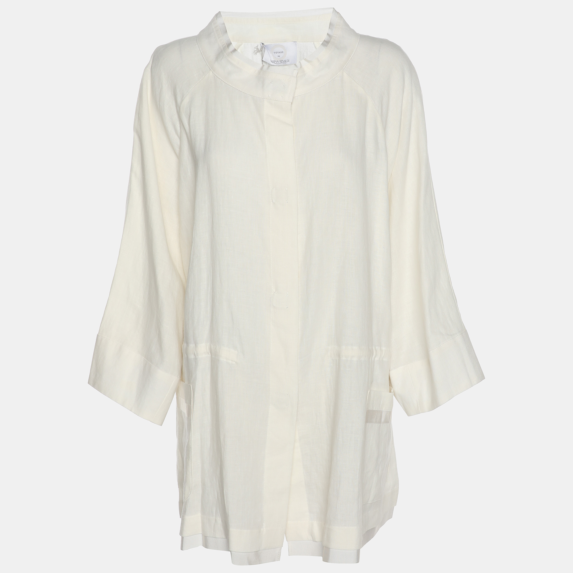 Pre-owned Marina Rinaldi Voyage By  White Linen Shirt Jacket L