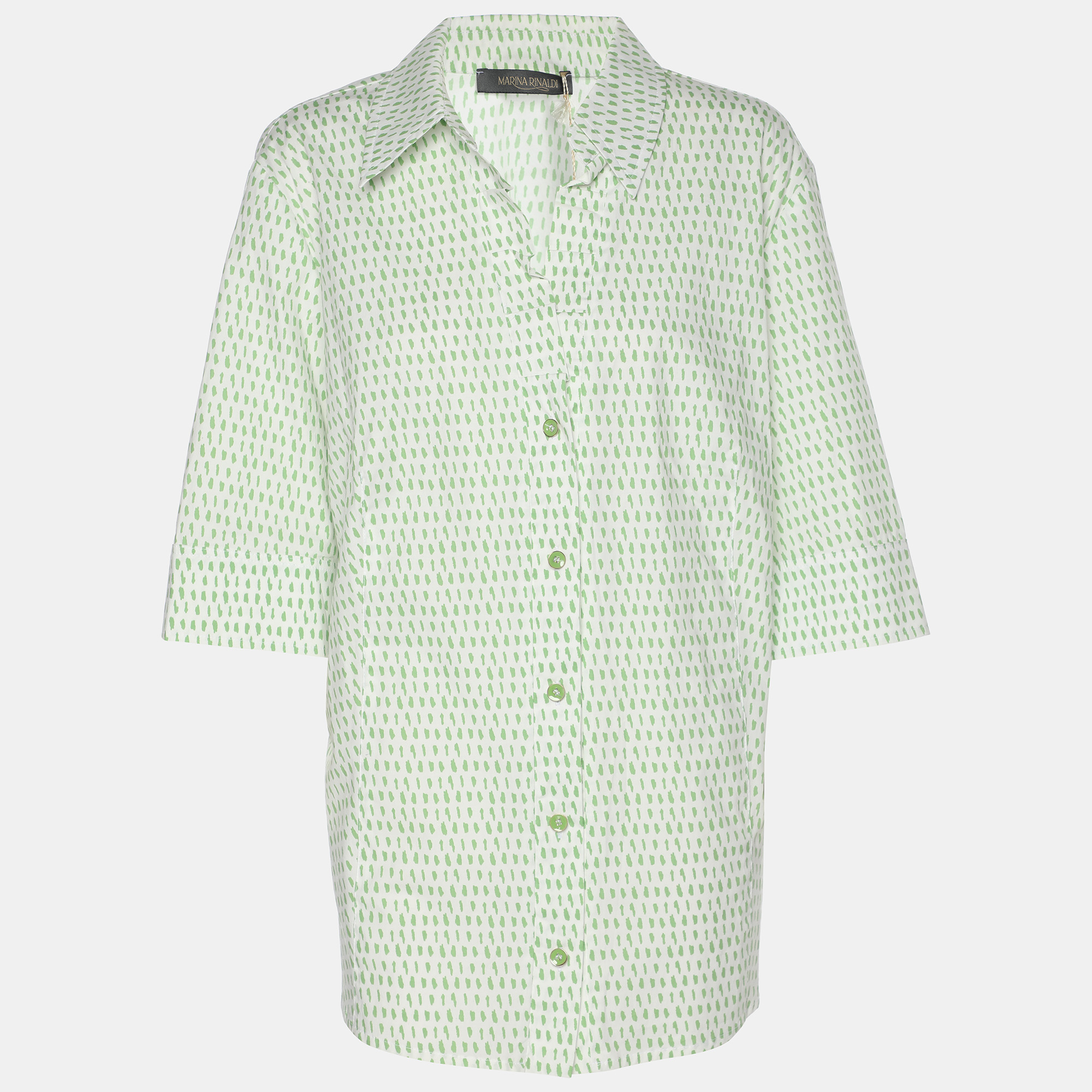

Marina Rinaldi Green Stretch Cotton Spot Print 3/4 Sleeve Shirt L