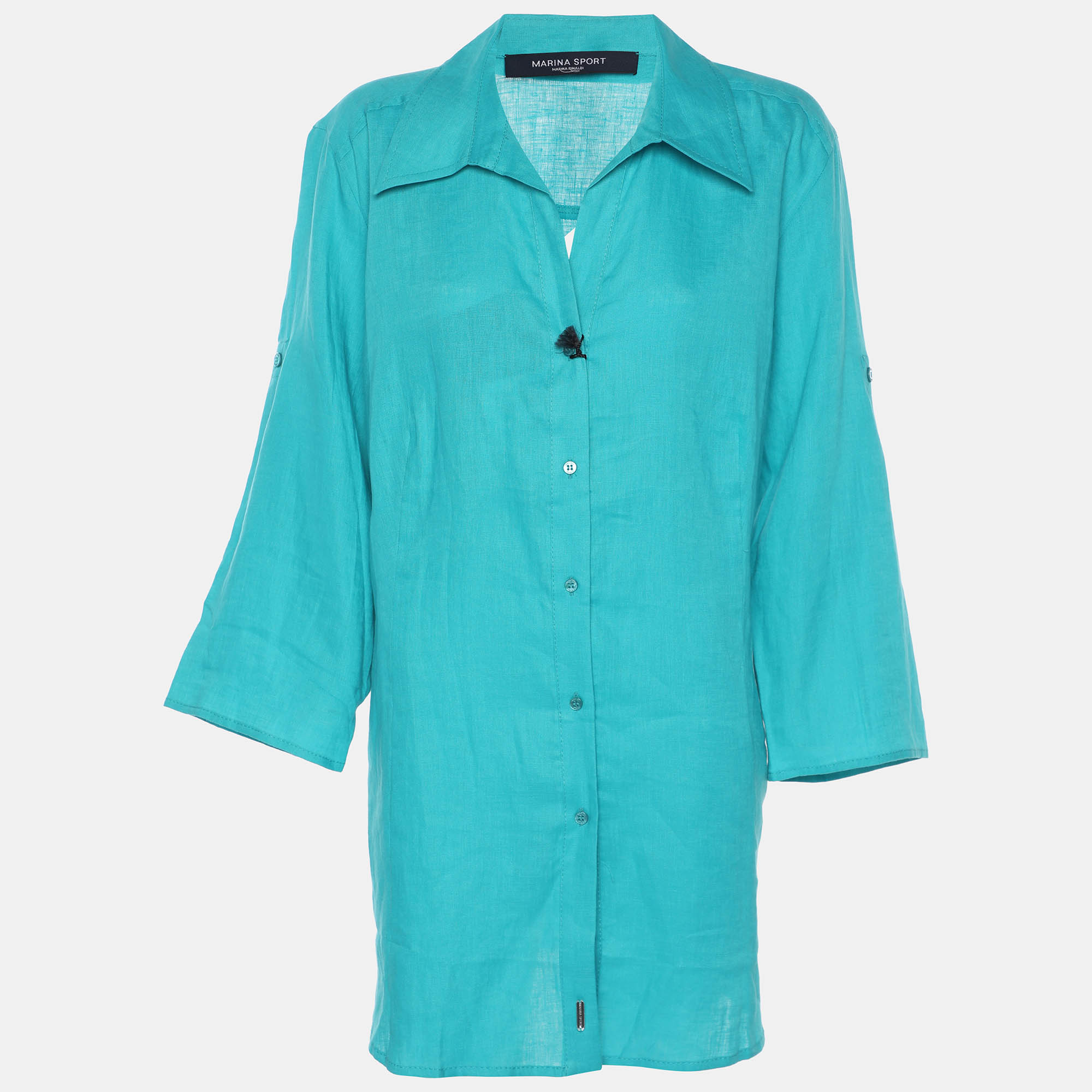 

Marina Rinaldi Green Linen Stirrup Sleeve Plain Shirt L