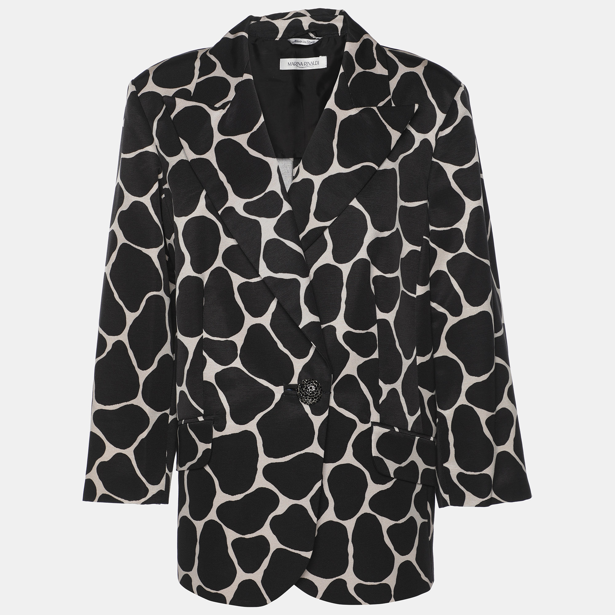 

Marina Rinaldi Black/Off White Jacquard Giraffe Print 3/4 Sleeve Blazer L