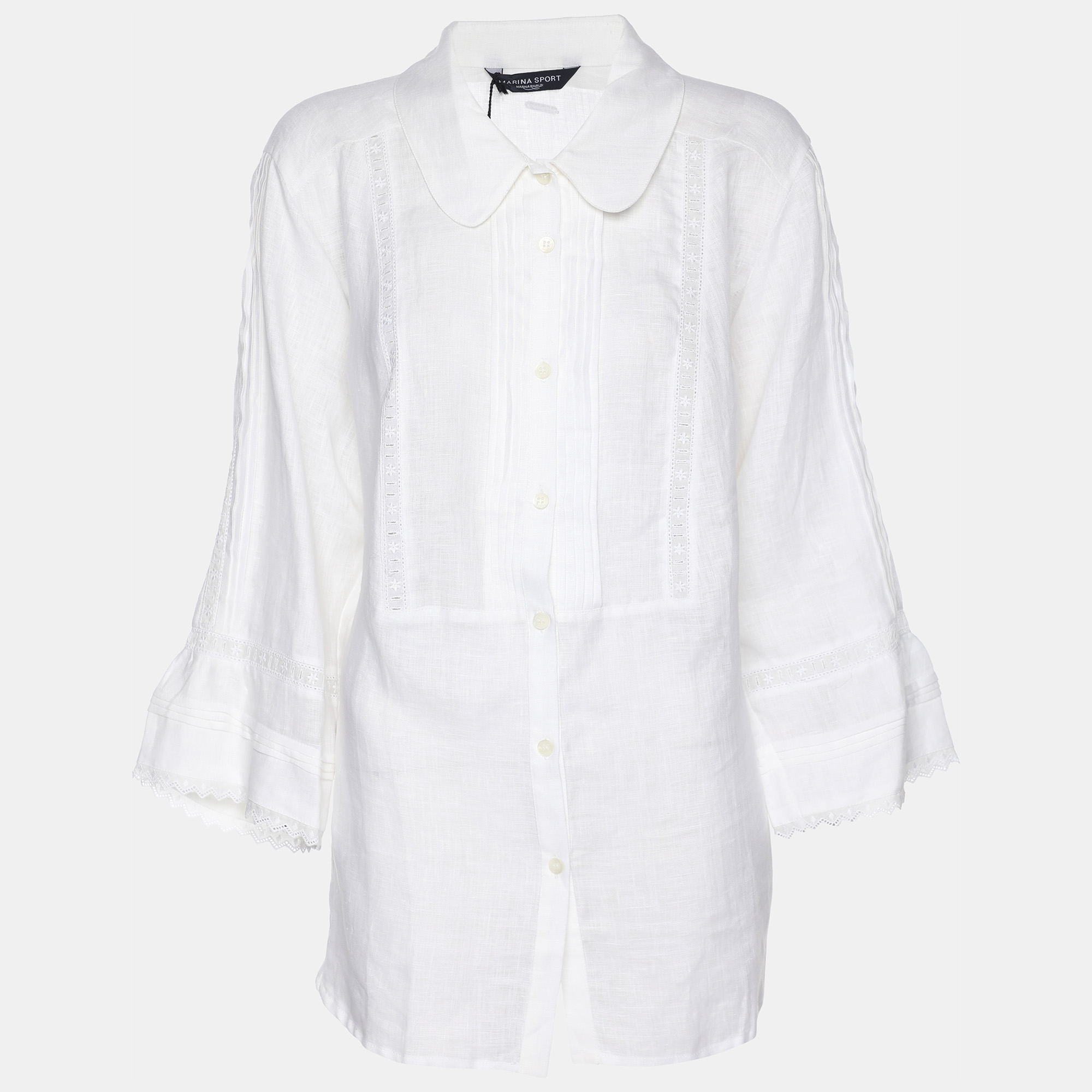 

Marina Sport by Marina Rinaldi White Line Embroidered Button Front Shirt L