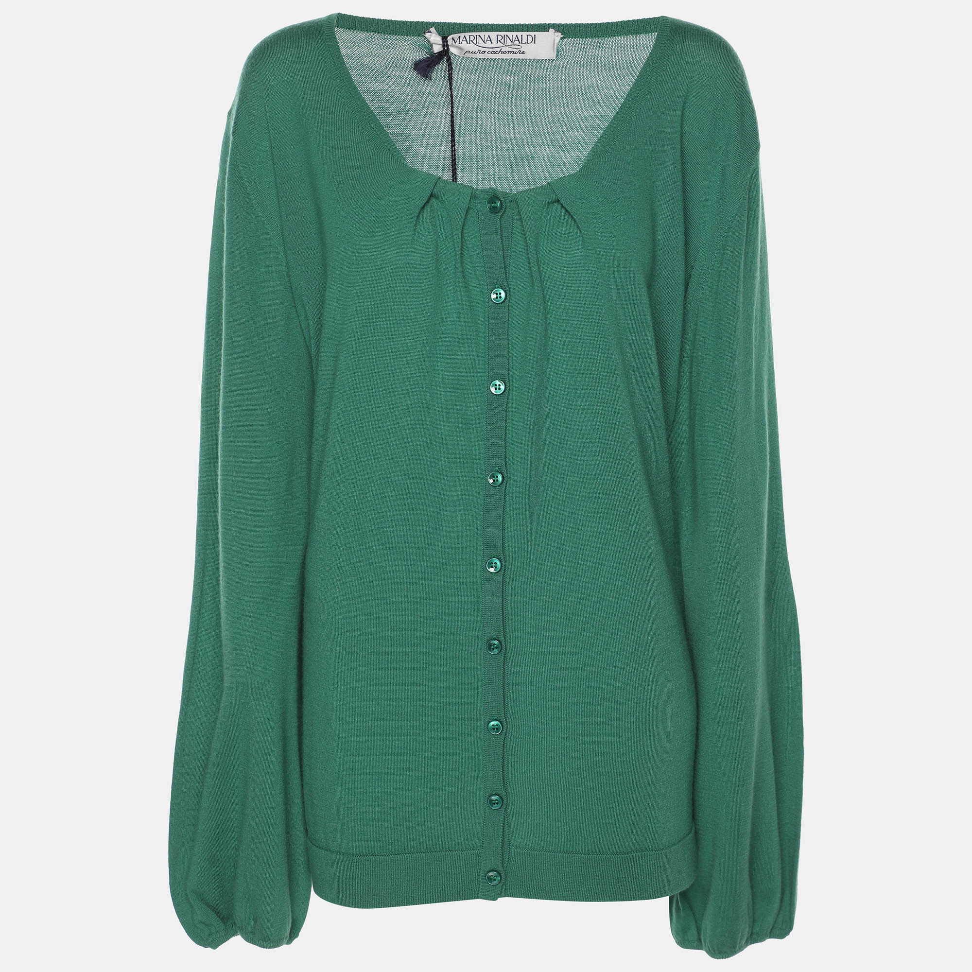 Pre-owned Marina Rinaldi Green Cashmere Knit Button Front Sweater Xl