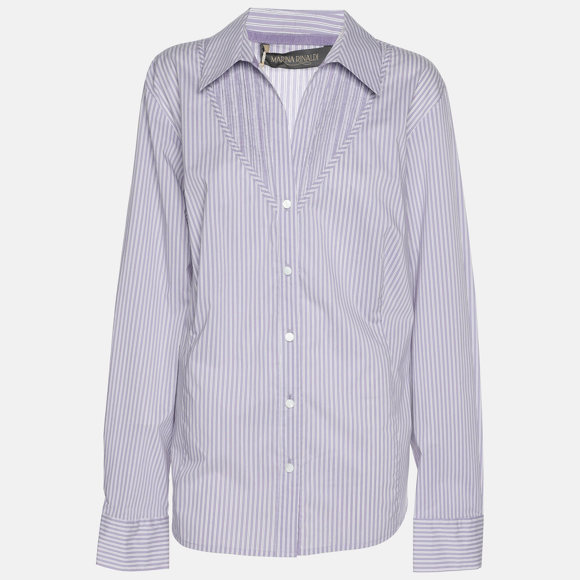 Pre-owned Marina Rinaldi Purple Stripe Cotton Blend Long Sleeve Shirt L