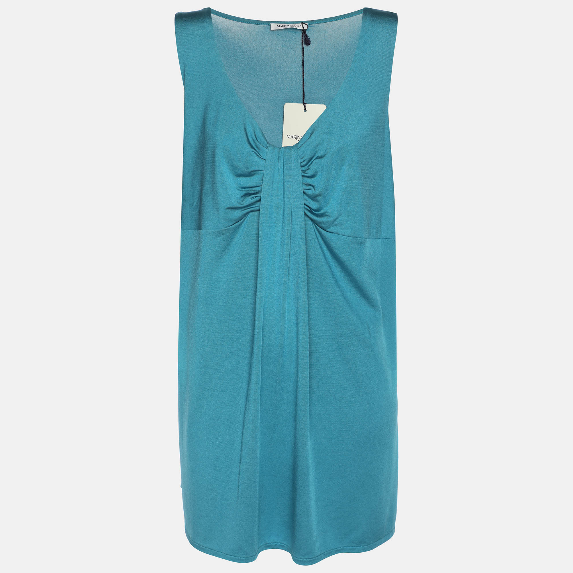 Pre-owned Marina Rinaldi Metallic Blue Jersey Sleeveless Tops L