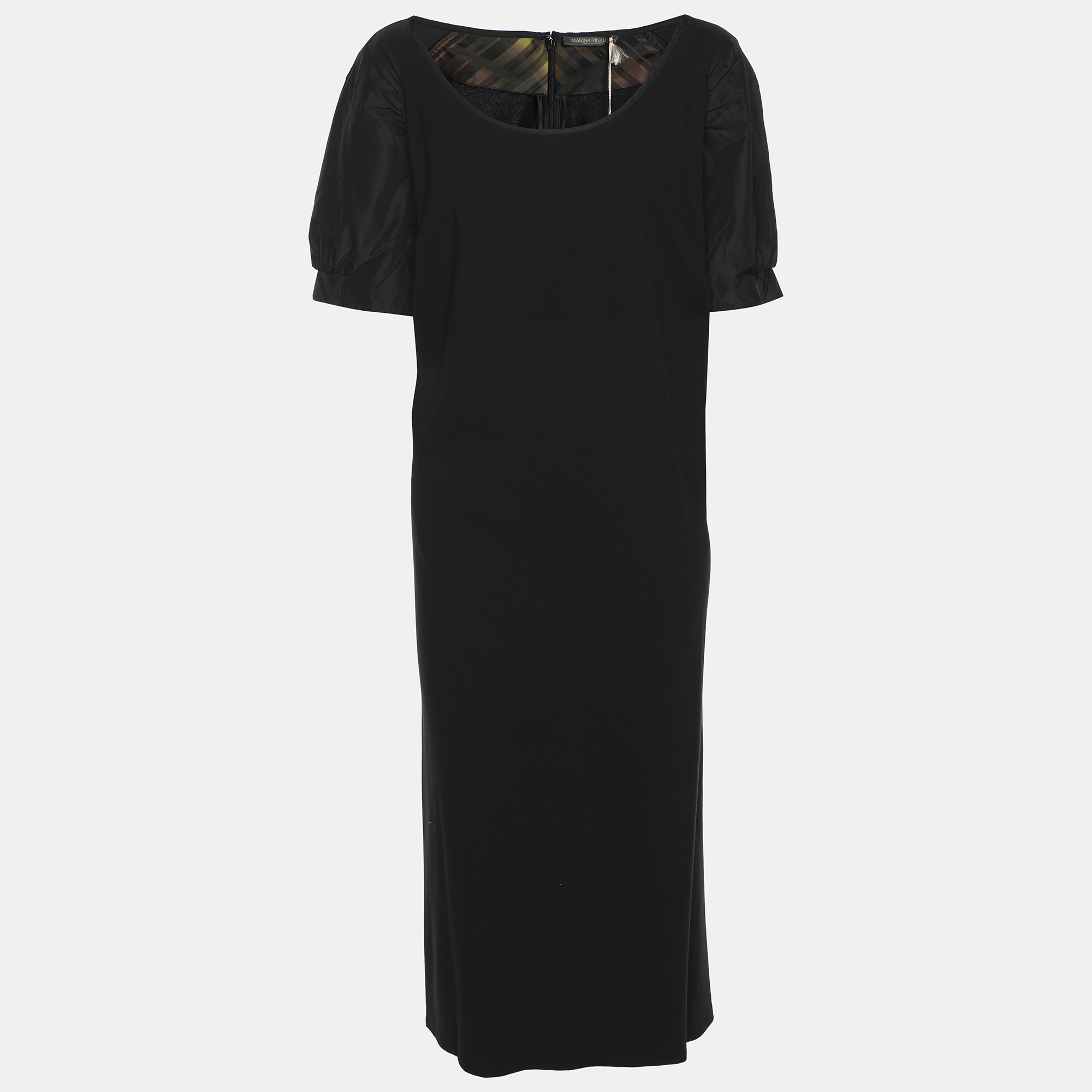 

Marina Rinaldi Black Jersey and Nylon Short Sleeve Midi Dress