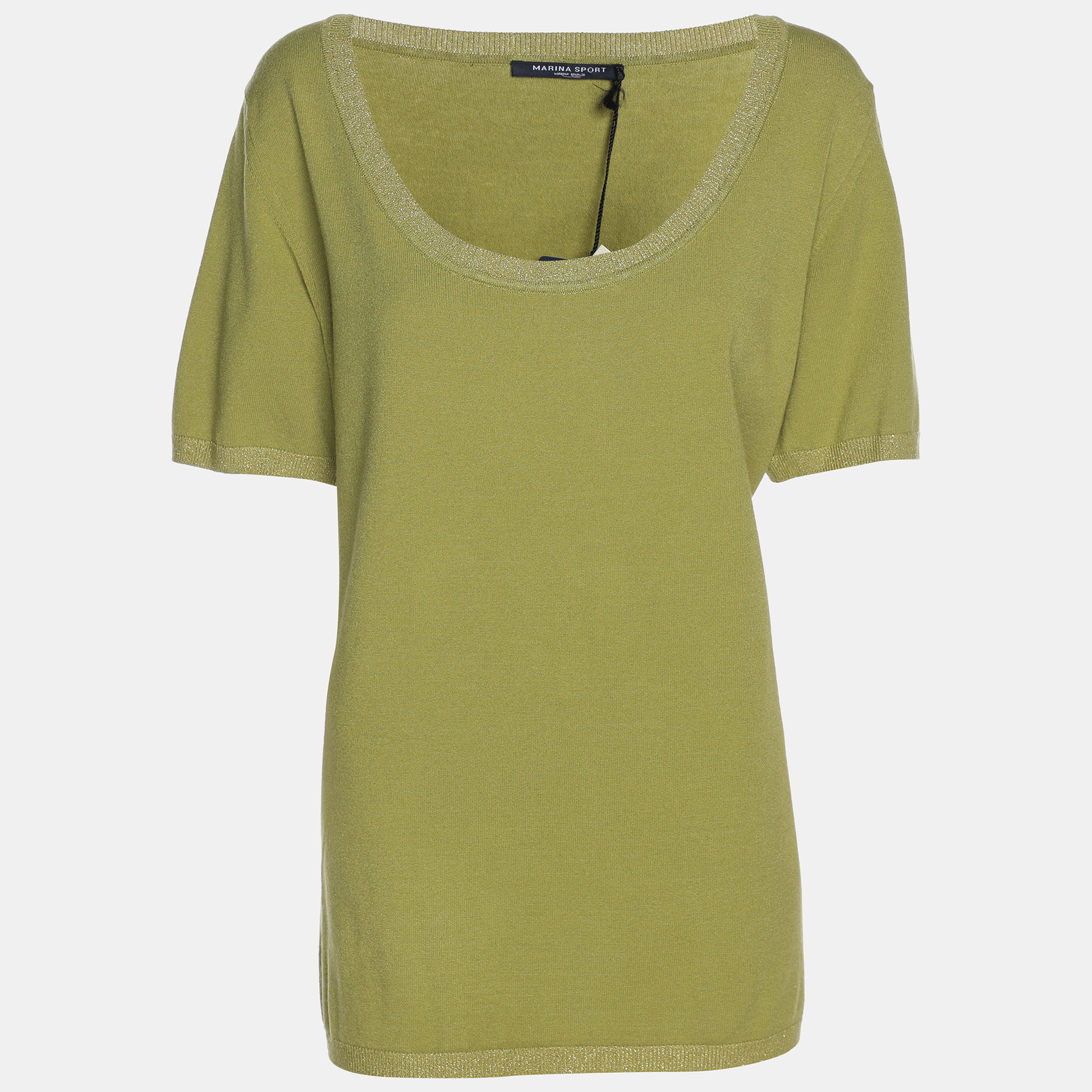 Pre-owned Marina Rinaldi Marina Sport By  Green Stretch Knit Tops L