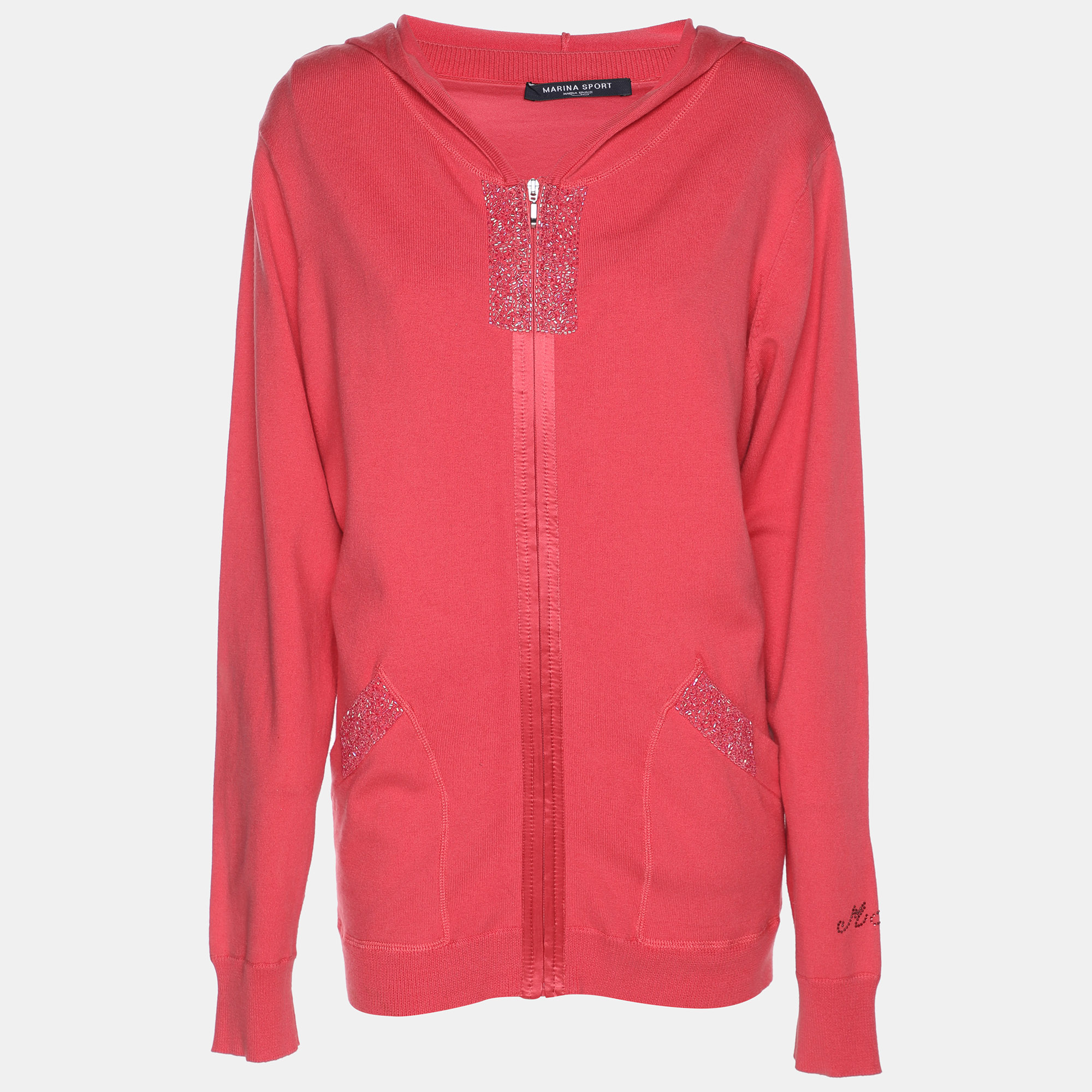 Pre-owned Marina Rinaldi Marina Sport By  Pink Jersey Hoodie Set Jacket L