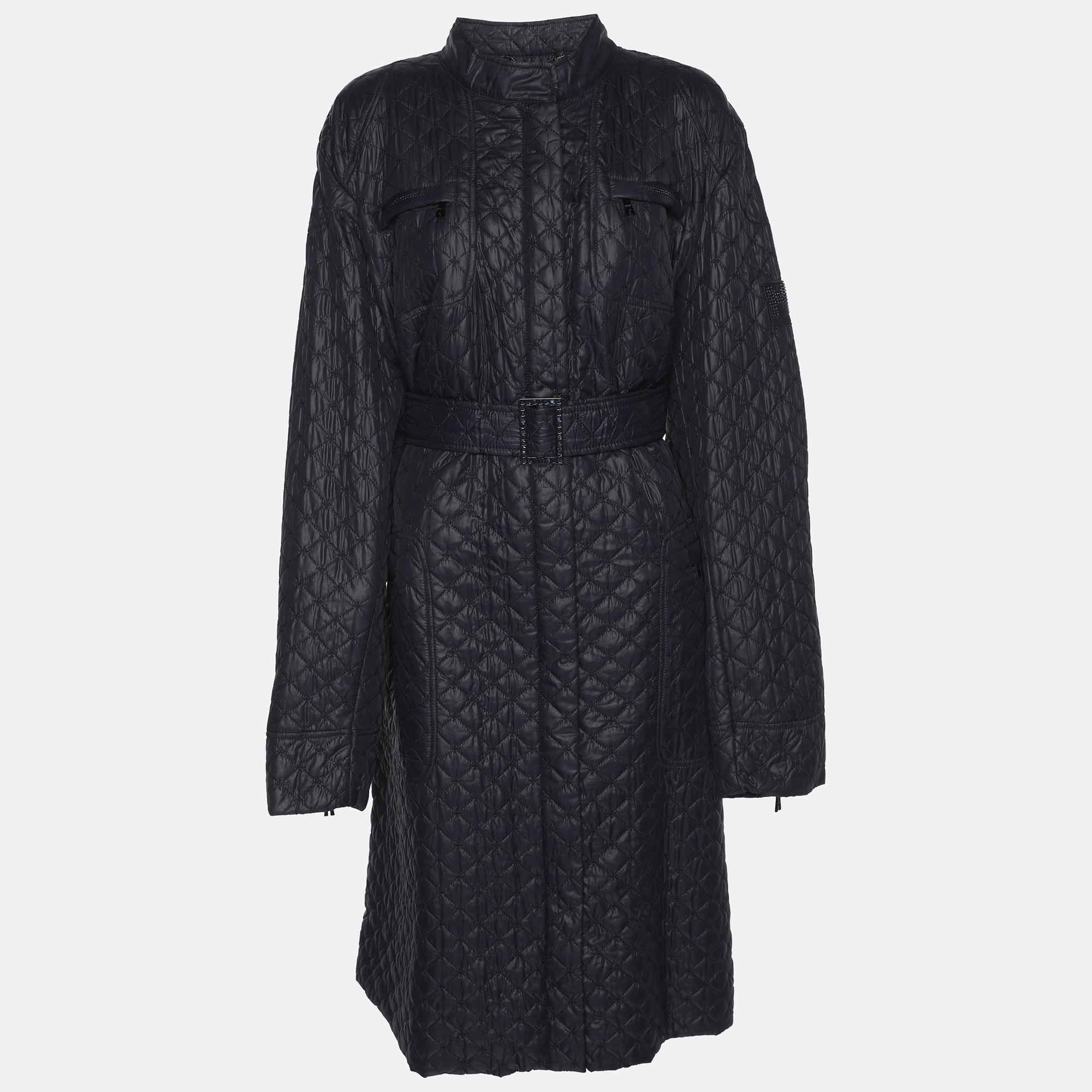 Pre-owned Marina Rinaldi Marina Sport By Navy Blue Quilted Coat L