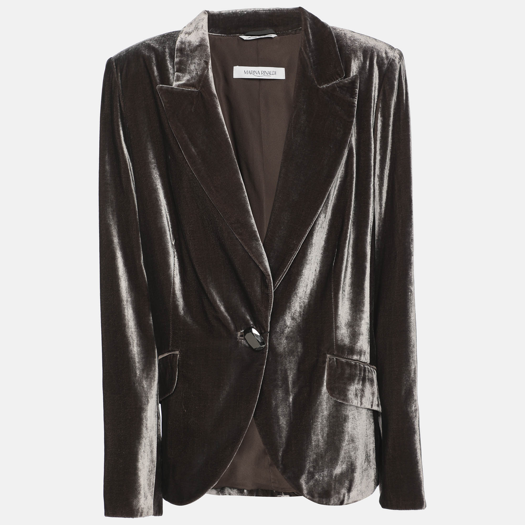 

Marina Rinaldi Metallic Grey Velvet Single Breasted Blazer L