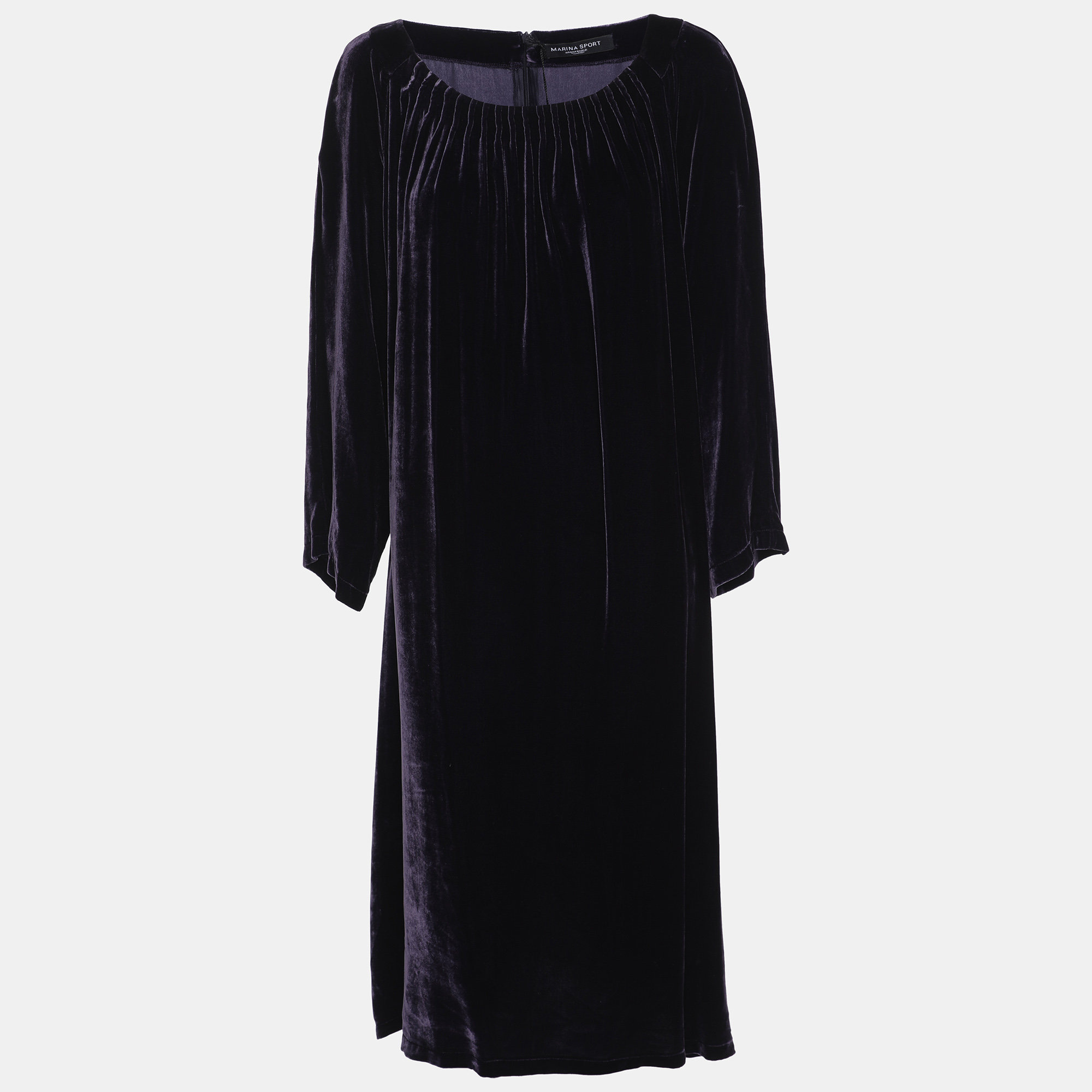Marina Sport by Marina Rinaldi Purple Velvet Pleated Long Sleeve Mini Dress L
