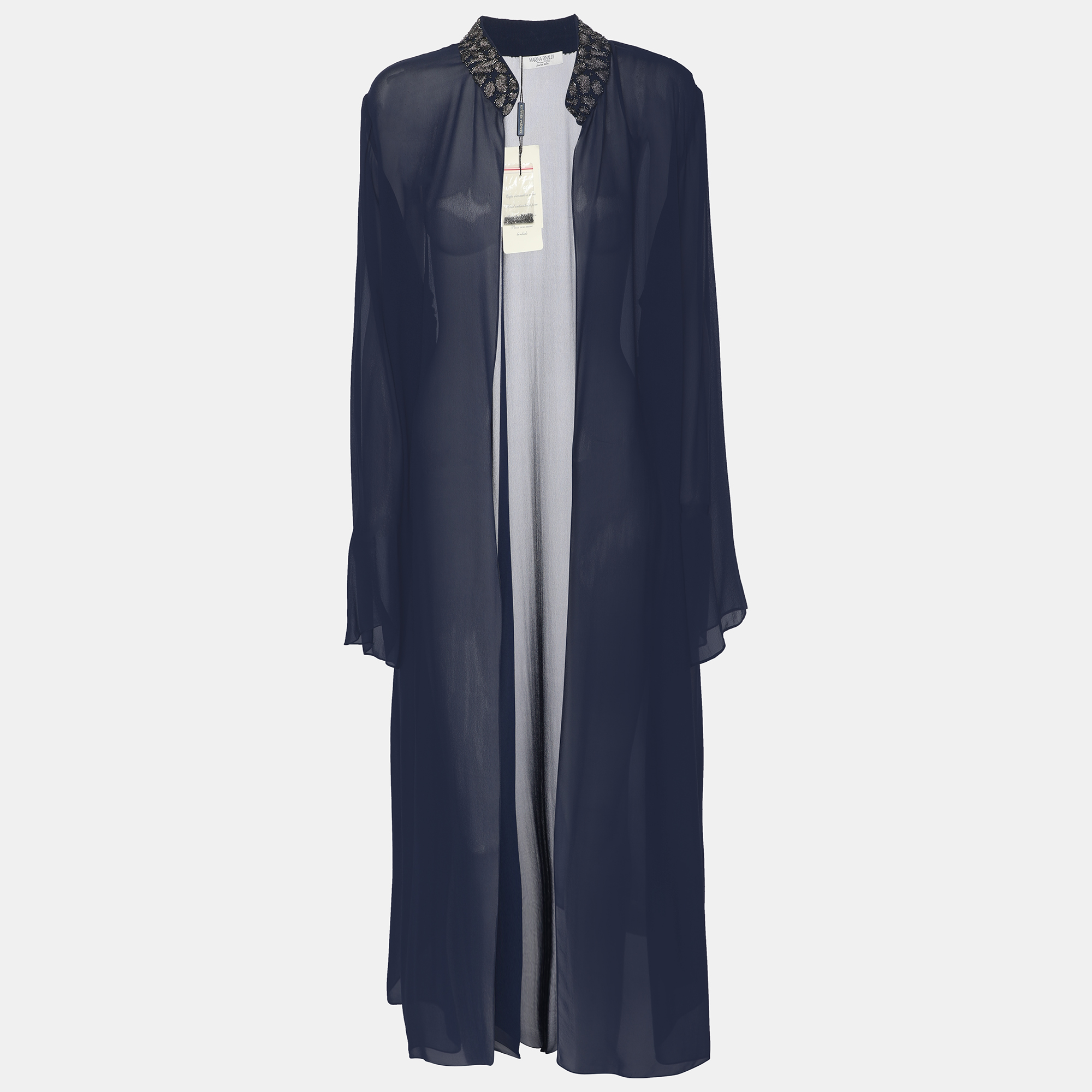 

Marina Rinaldi Blue Chiffon Beads Embellished Long Cardigan L, Navy blue