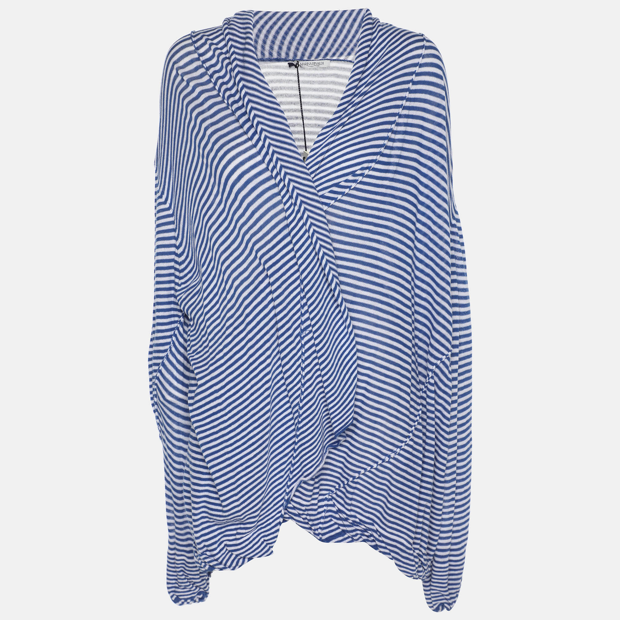 

Marina Rinaldi Blue Stripe Stretch Knit Cardigan L