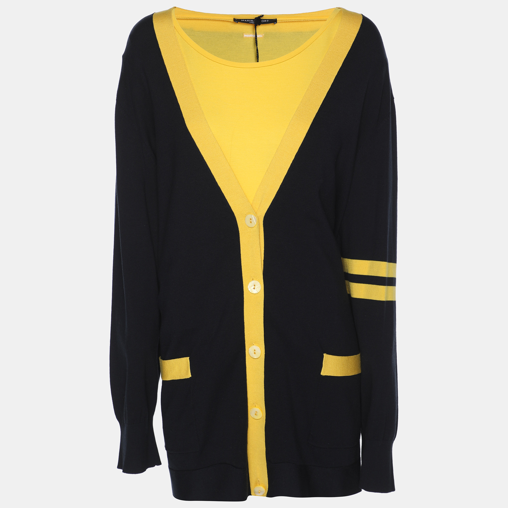 

Marina Sport by Marina Rinaldi Navy Blue/Yellow Knit Cardigan L