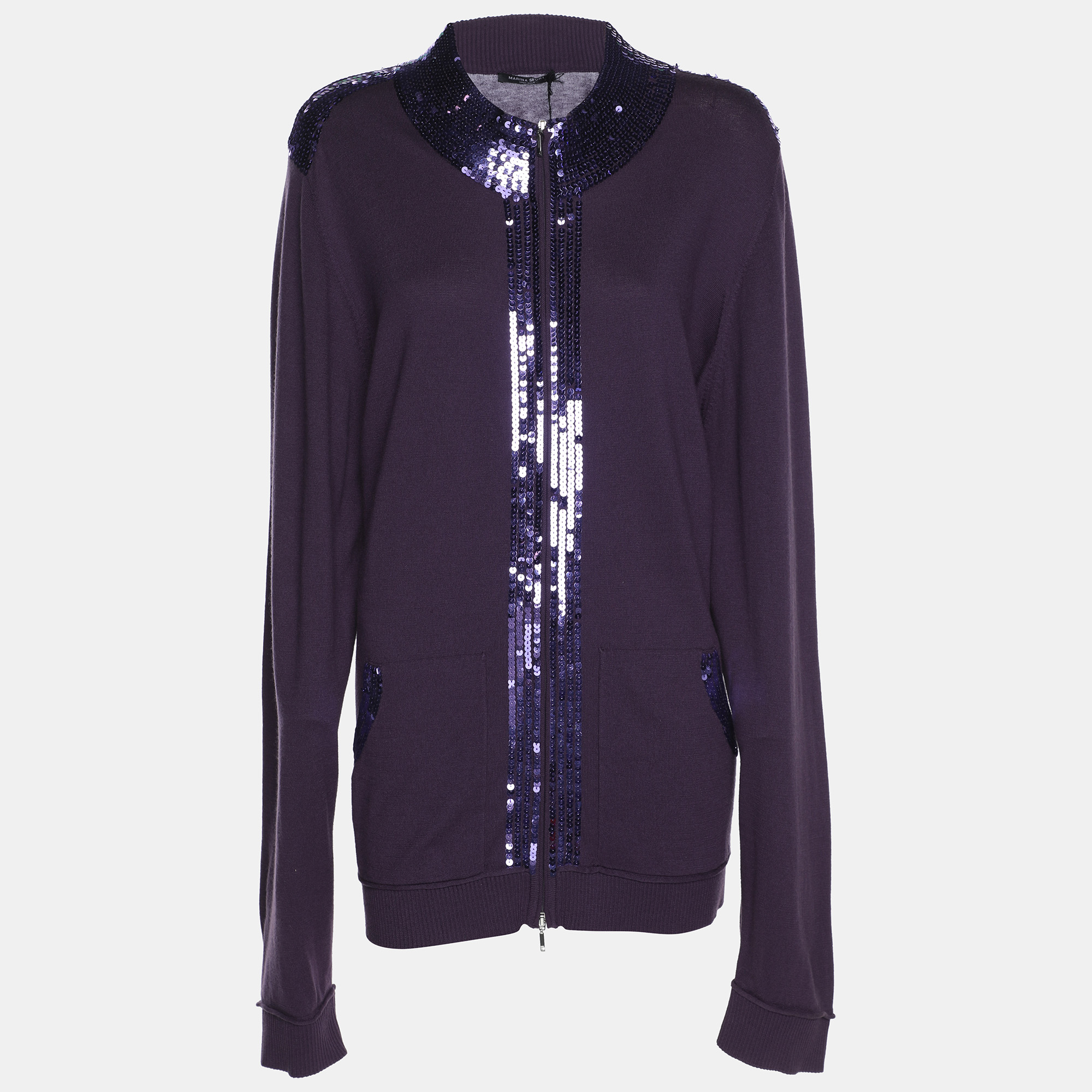 

Marina Sport by Marina Rinaldi Purple Stretch Knit Sequined Cardigan