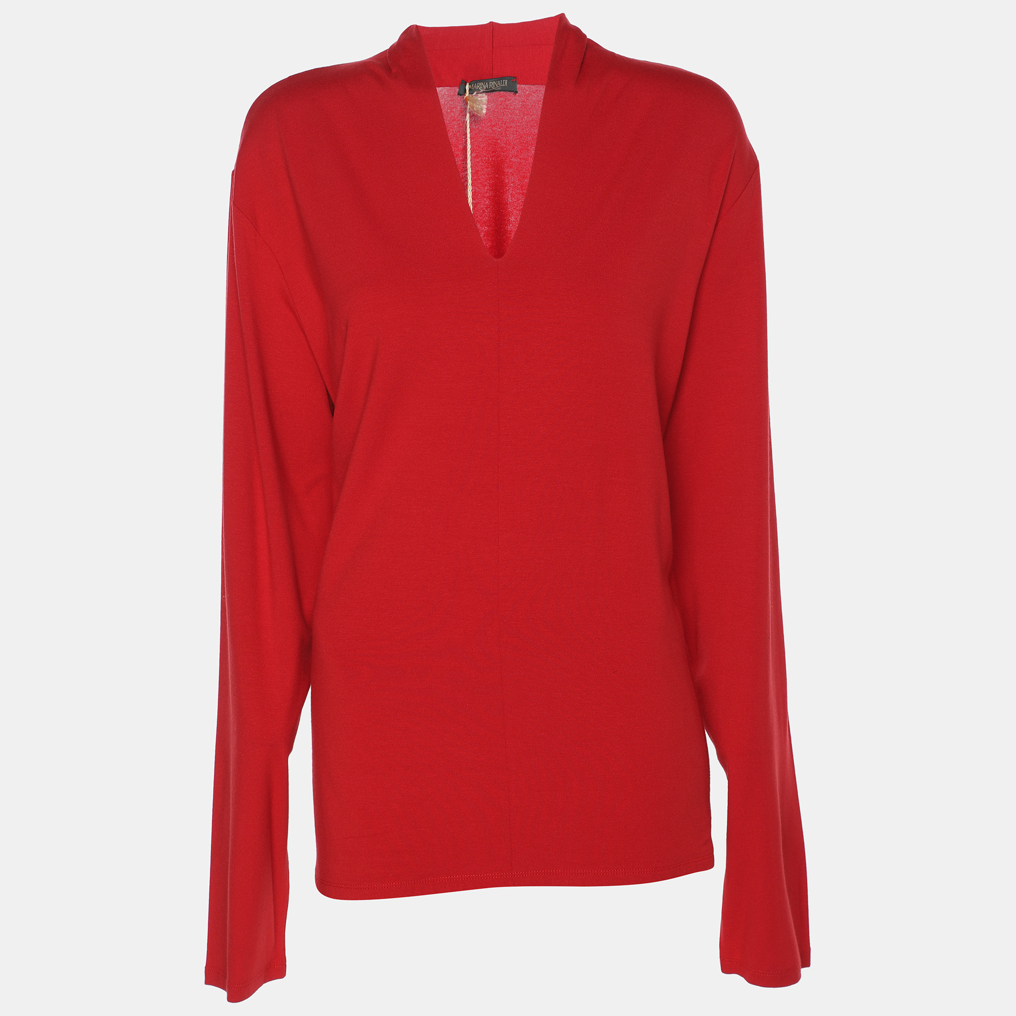 

Marina Rinaldi Red Jersey V Neck Top L