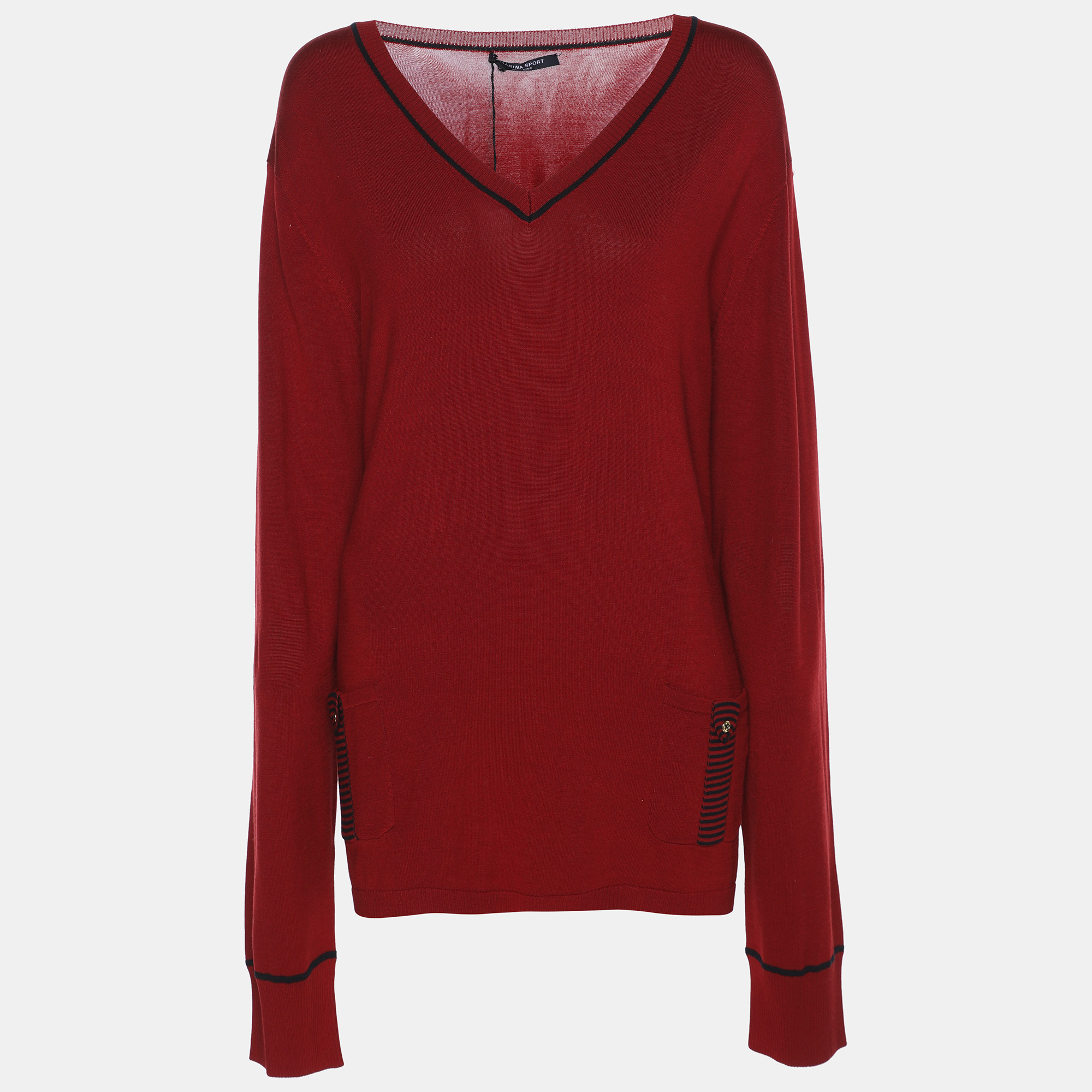 Pre-owned Marina Rinaldi Marina Sport By Red Stretch Knit V Neck Sweater Xl