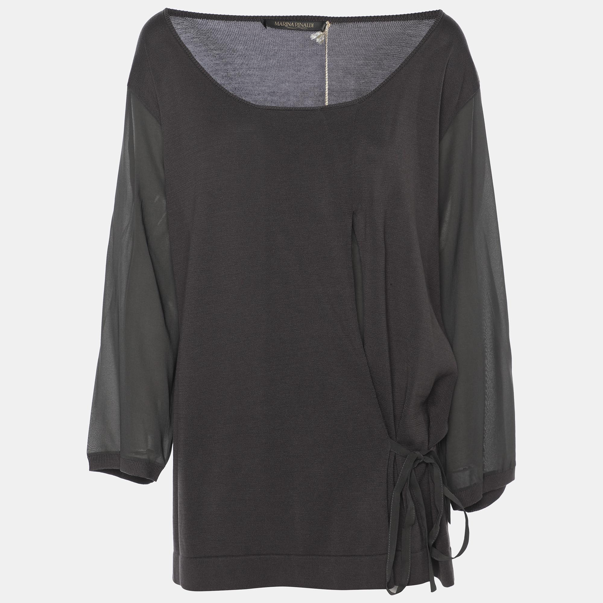 

Marina Rinaldi Dark Grey Stretch Knit Scoop Neck Tops