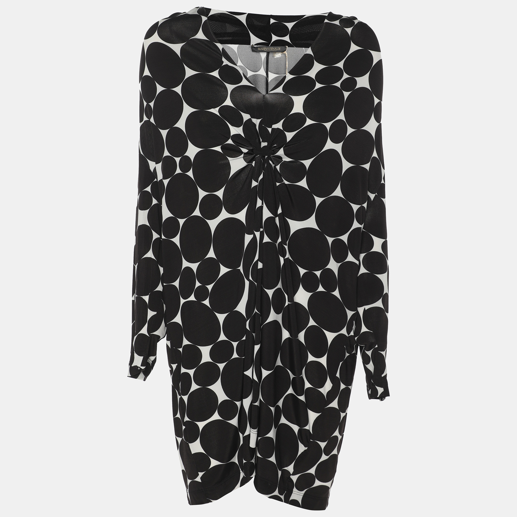 Pre-owned Marina Rinaldi Black/white Printed Jersey Knot Front Top Xl