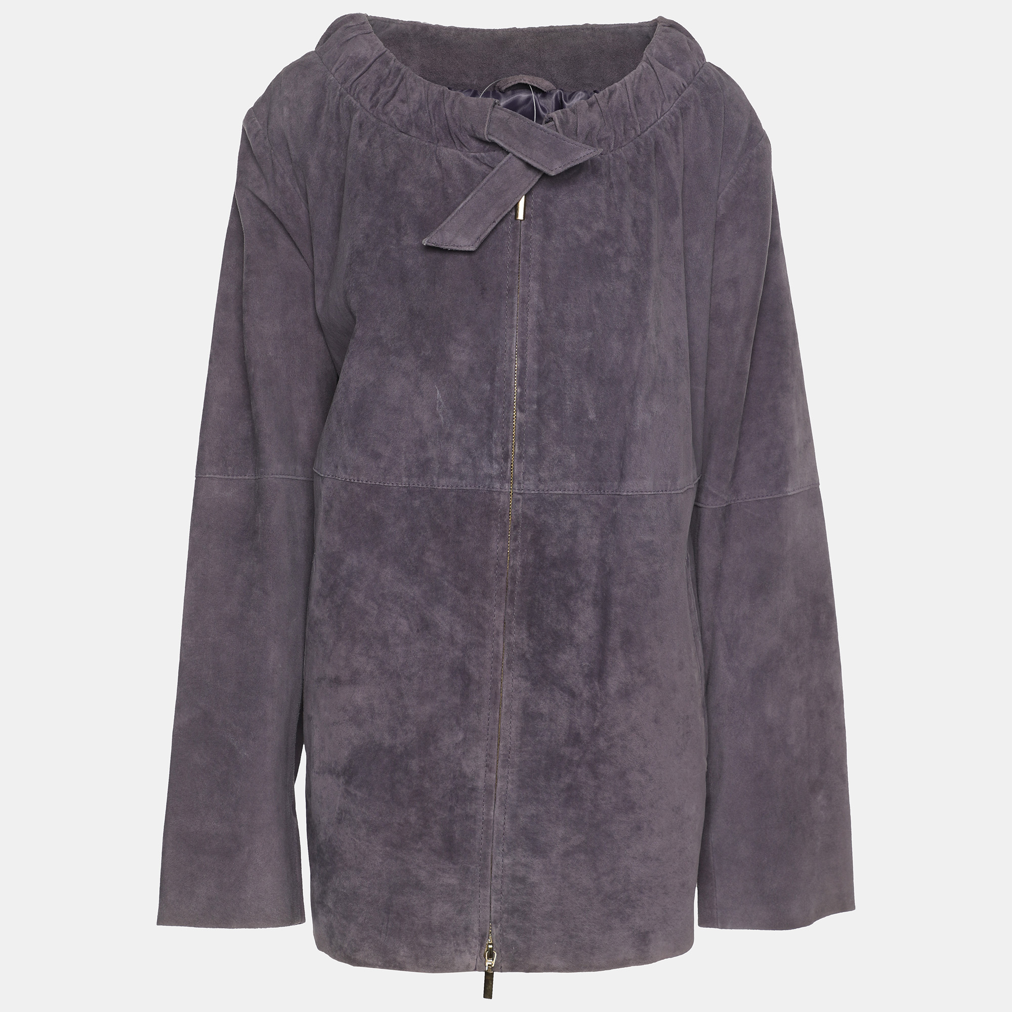 

Marina Rinaldi Amethyst Smoke Suede Frill Collar Jacket L, Purple