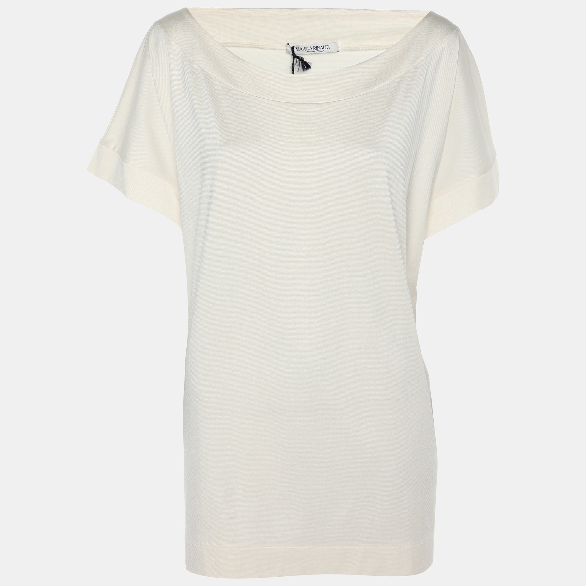 Pre-owned Marina Rinaldi Cream Jersey Cap Sleeves Scoop Neck Top L In White