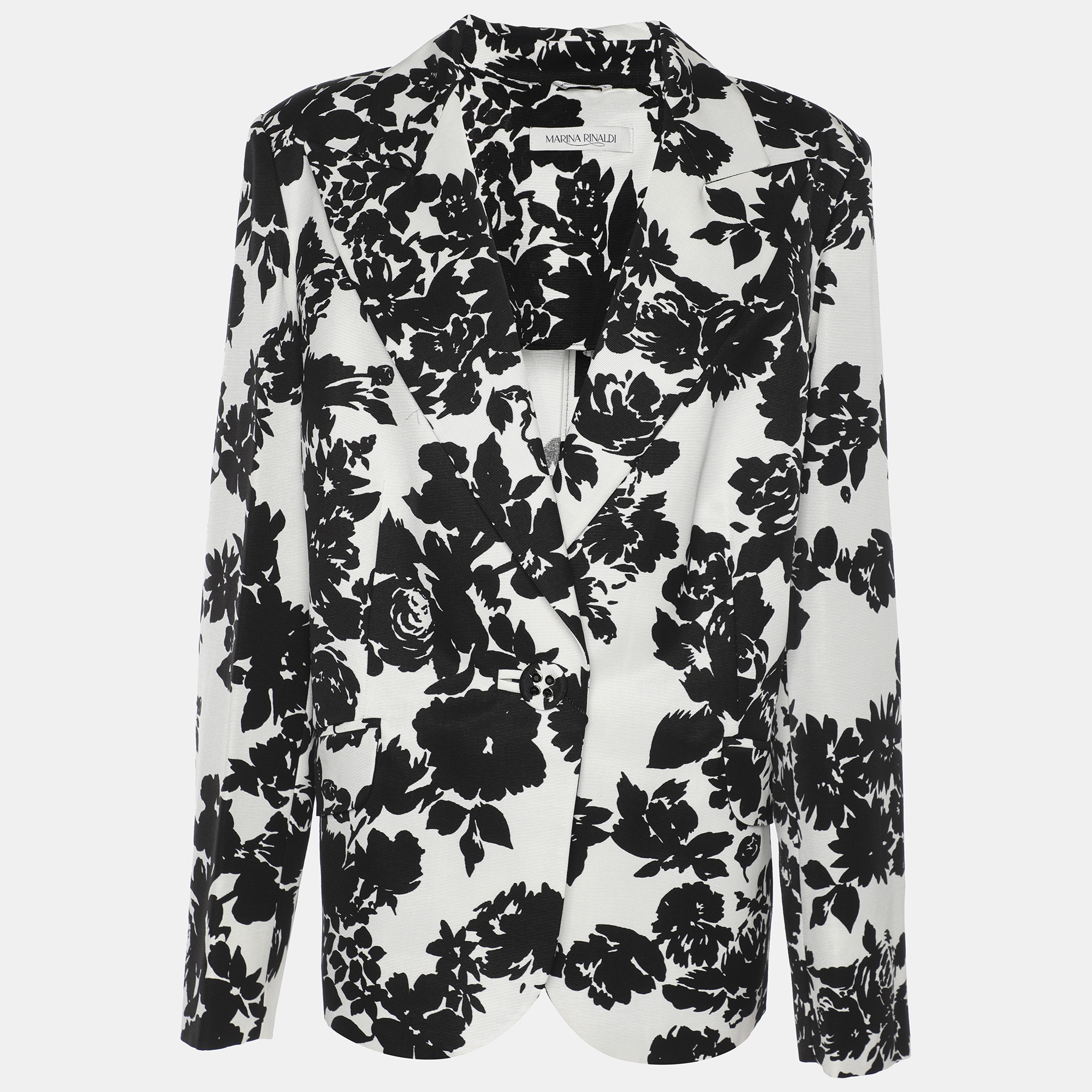 Pre-owned Marina Rinaldi Black/white Ottoman Print Single Breasted Blazer L