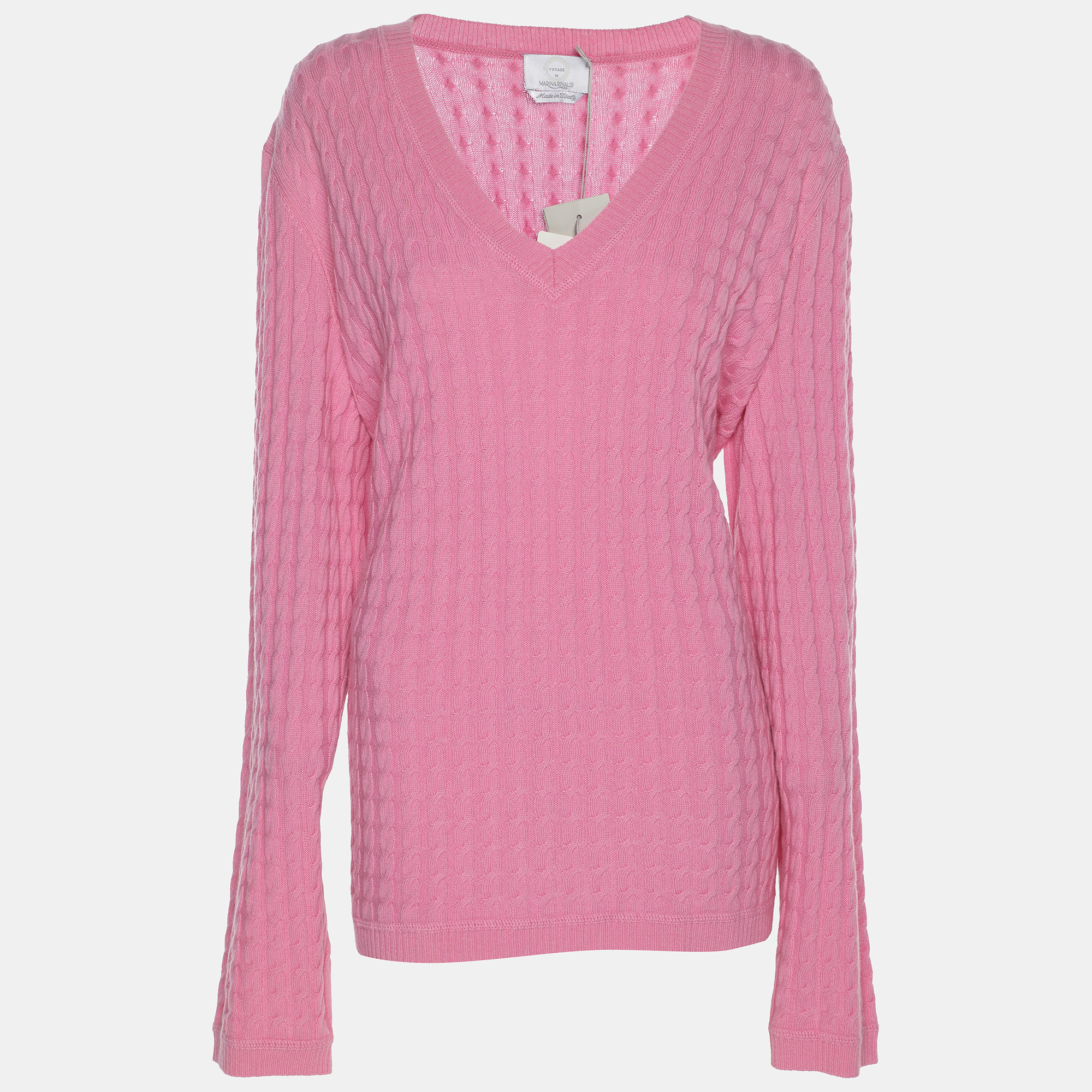 

Voyage by Marina Rinaldi Pink Cable Knit V Neck Sweater L