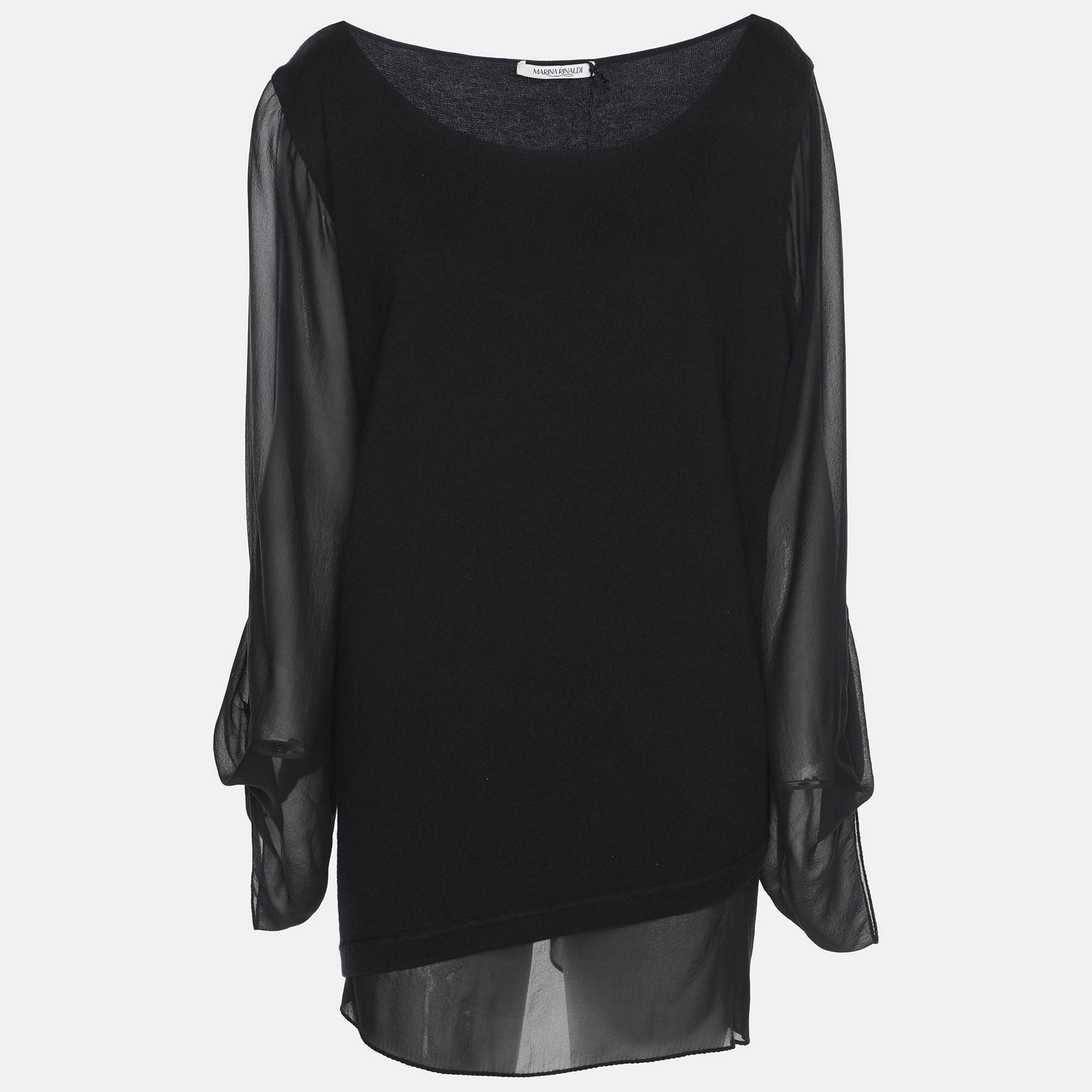 

Marina Rinaldi Black Jersey and Chiffon Sleeves Tops L