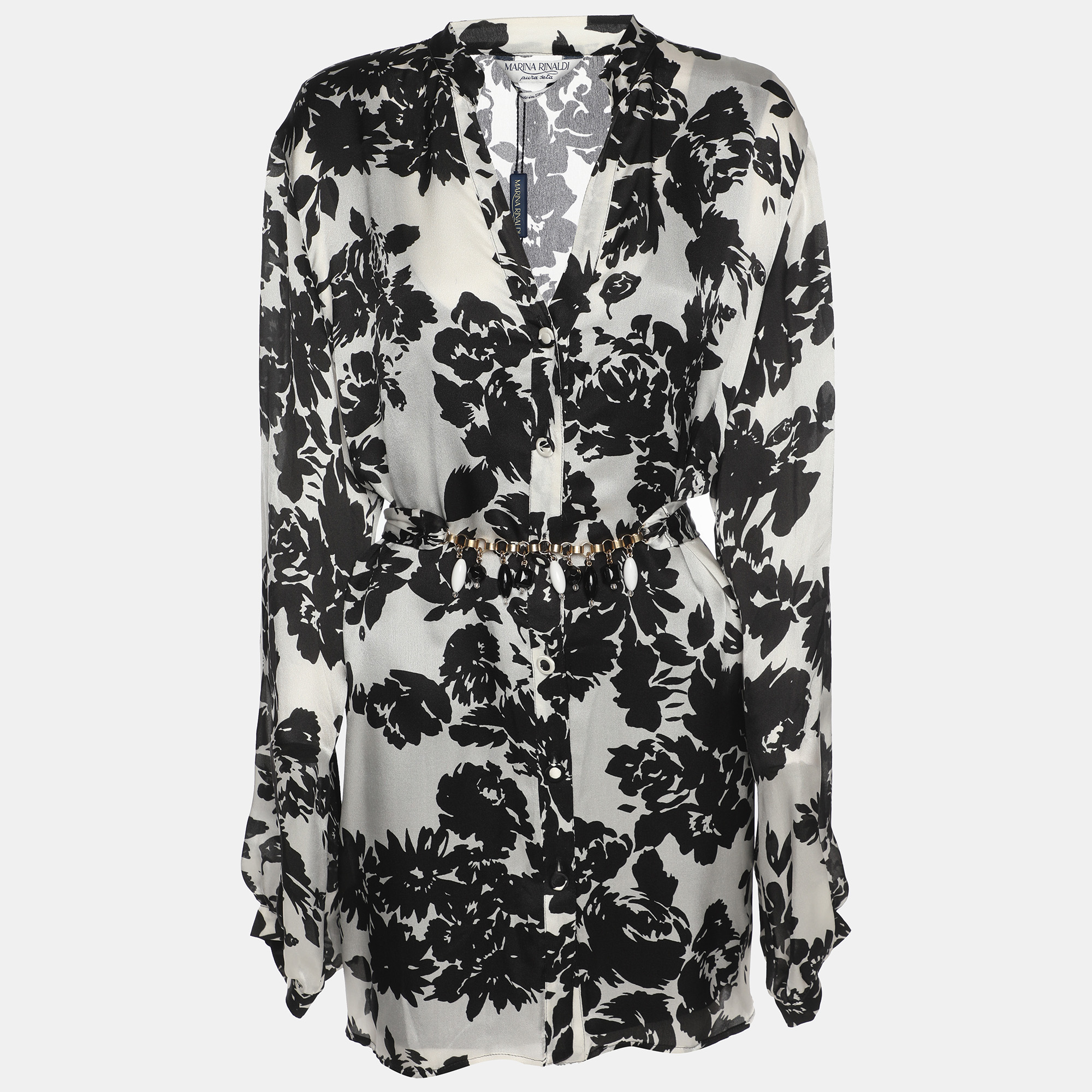 

Marina Rinaldi White/Black Printed Chiffon Long Sleeve Shirt L