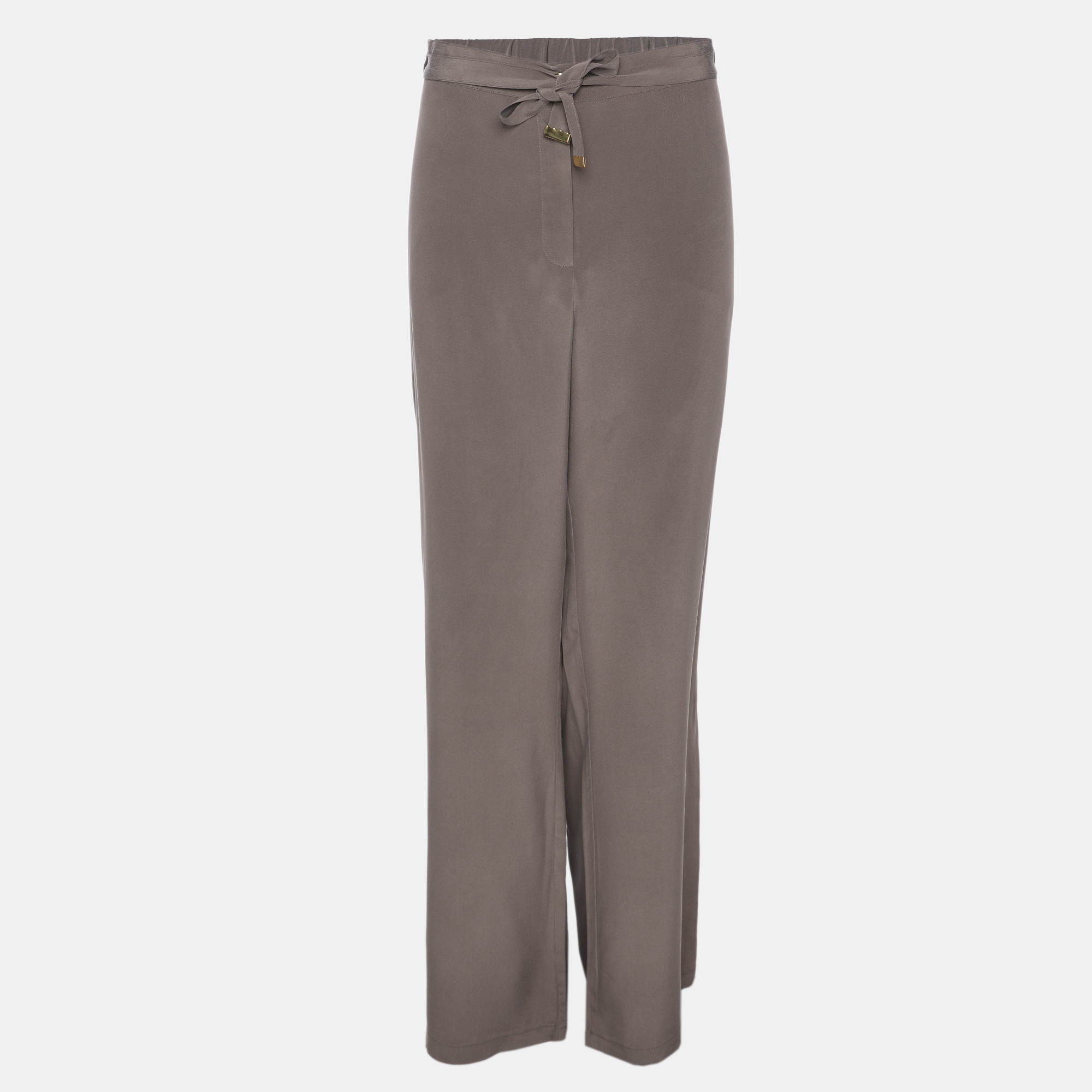Pre-owned Marina Rinaldi Grey Silk Wide Leg Trouser L In Gray