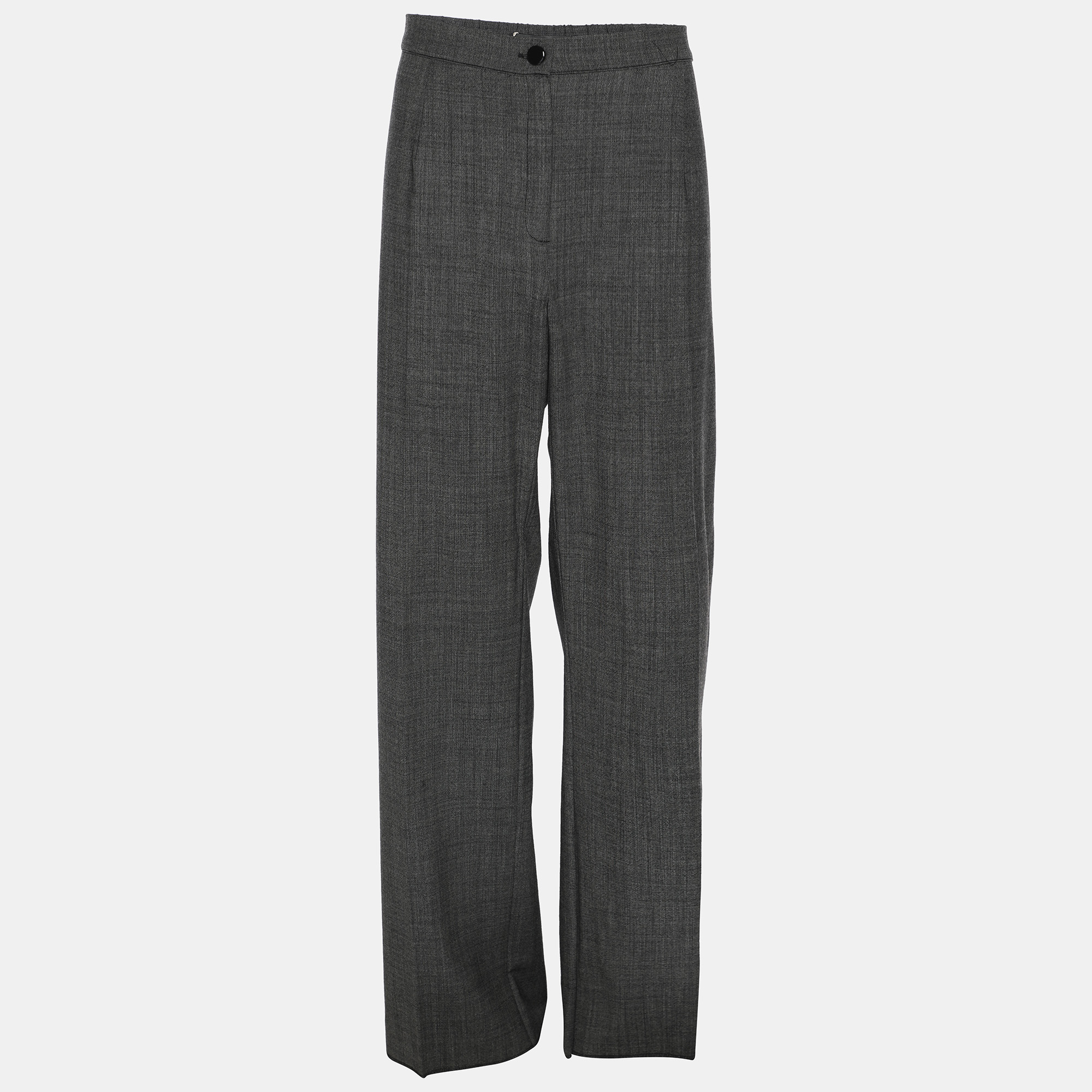 Pre-owned Marina Rinaldi Grey Fleece Wool Trousers L In Gray