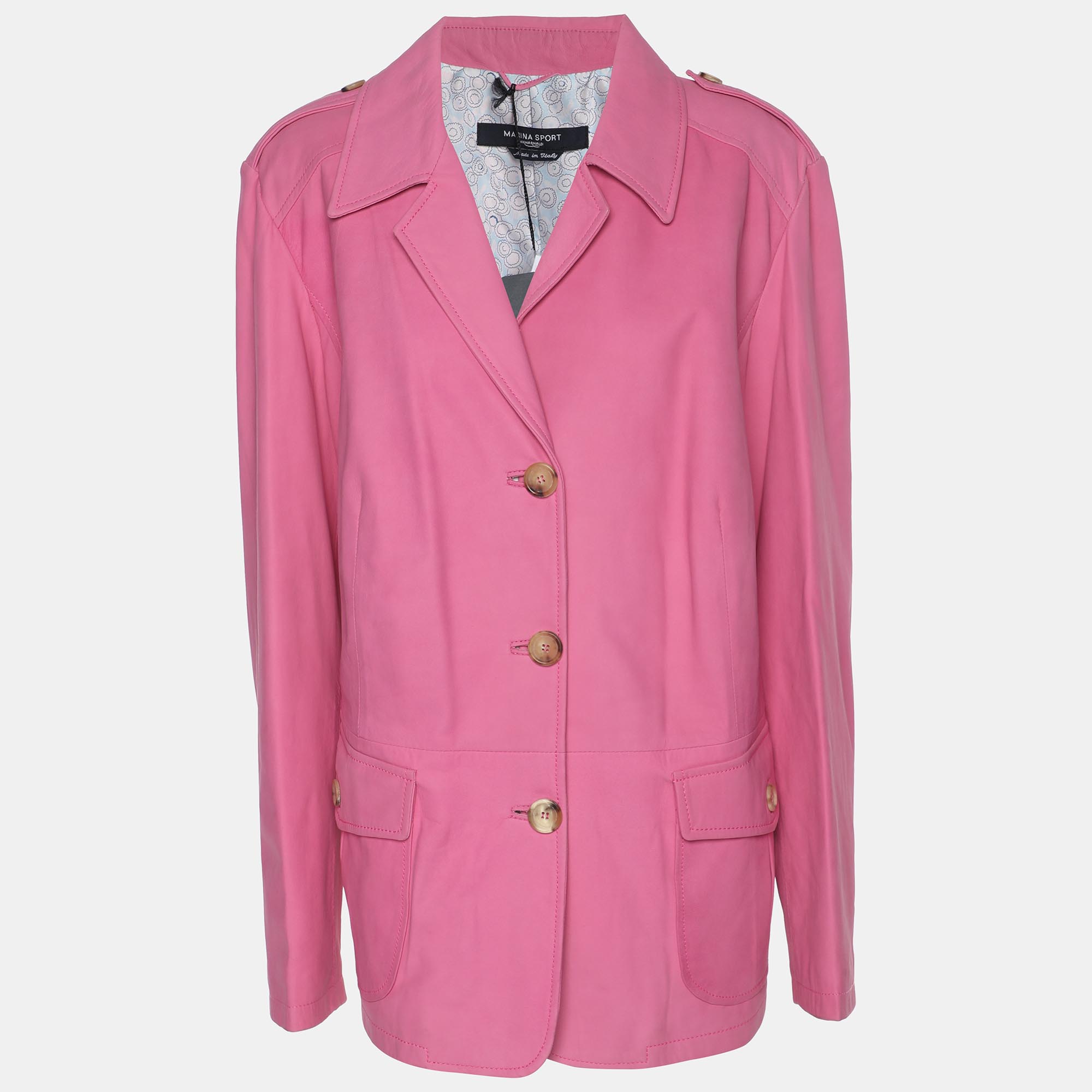 Pre-owned Marina Rinaldi Marina Sport By Pink Leather Breasted Blazer L