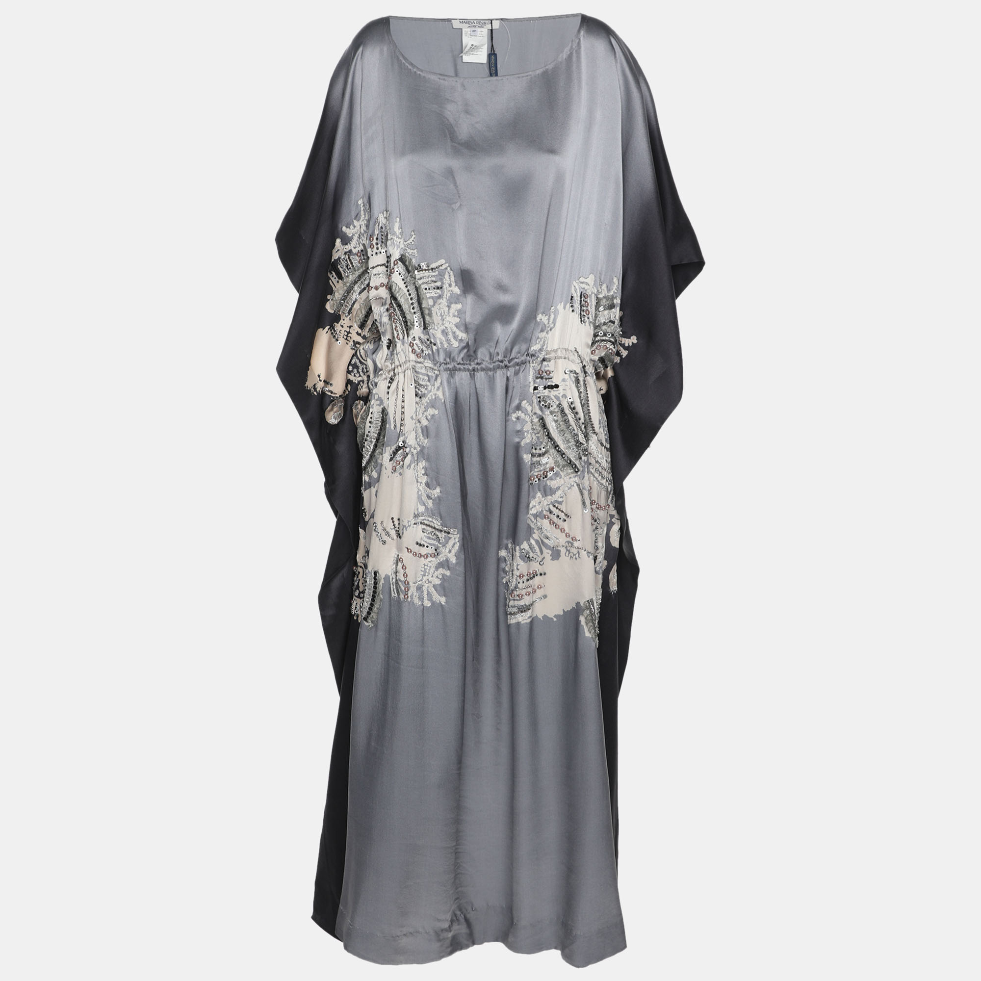 

Marina Rinaldi Grey/Black Satin Ornate Print Embellished Sleeveless Midi Dress L