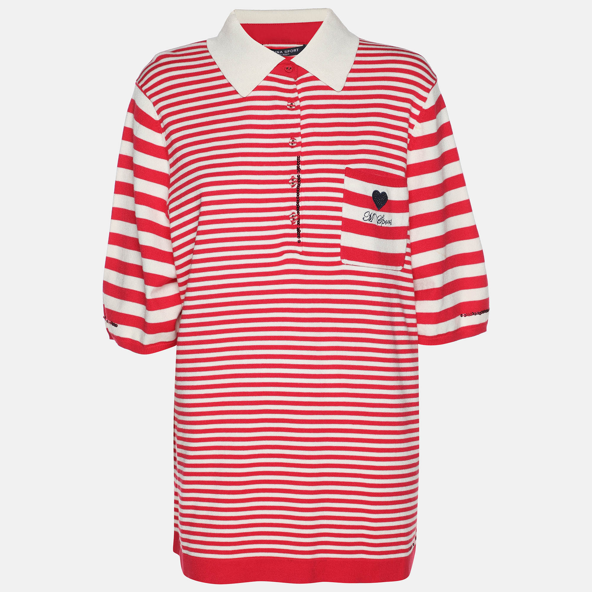 Pre-owned Marina Rinaldi Marina Sport By  Red/white Striped Knit Polo T-shirt Xl