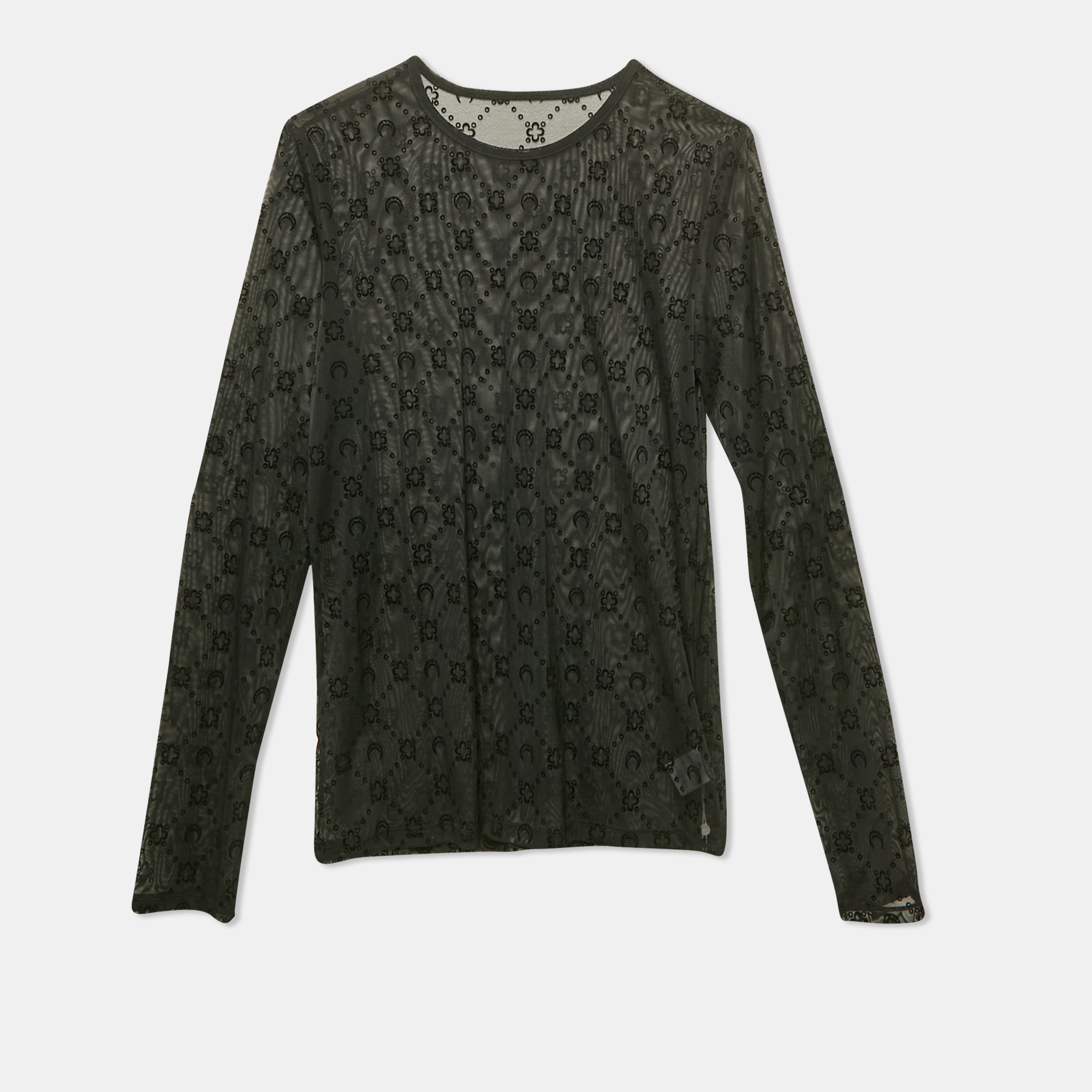 

Marine Serre Black Flock Print Mesh Long Sleeve Top M