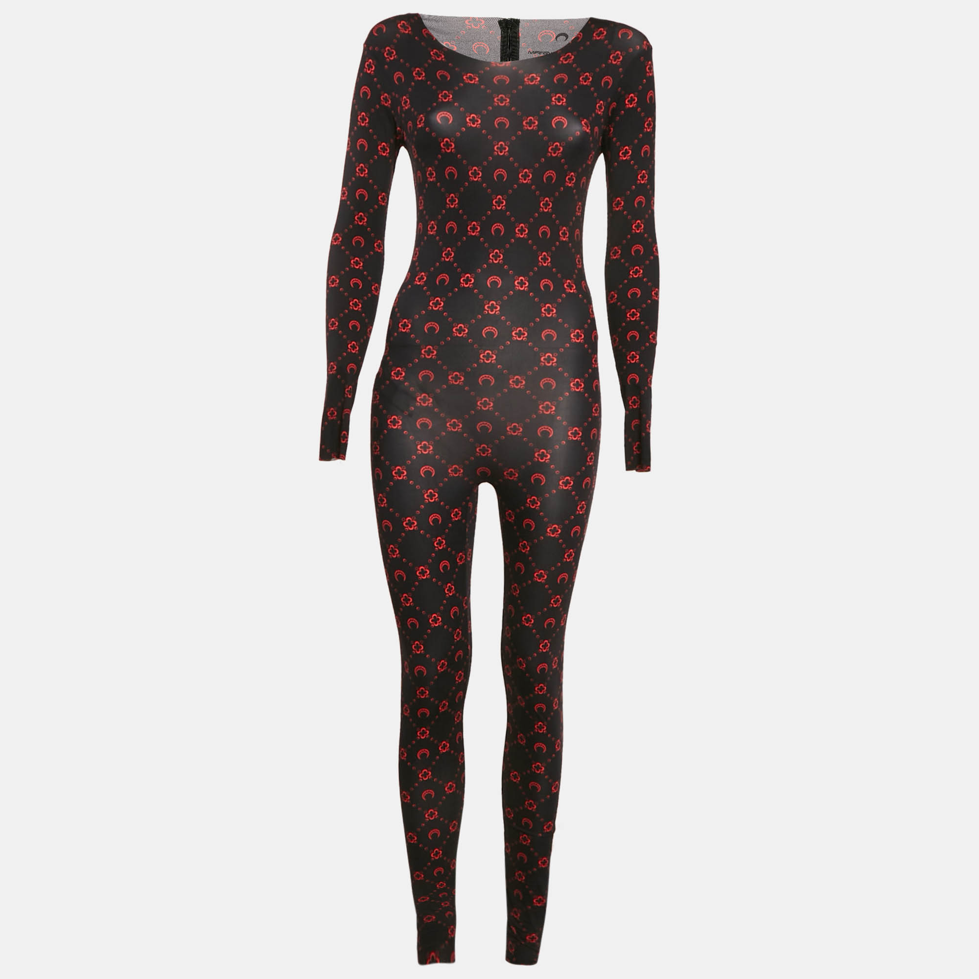 

Marine Serre Black Printed Jersey Long Sleeve Jumpsuit M