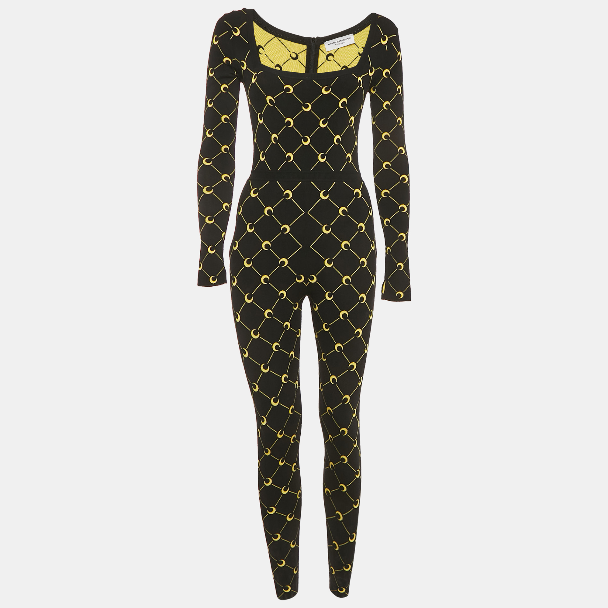 Pre-owned Marine Serre White Line Black Monogram Jacquard Stretch Knit Jumpsuit S