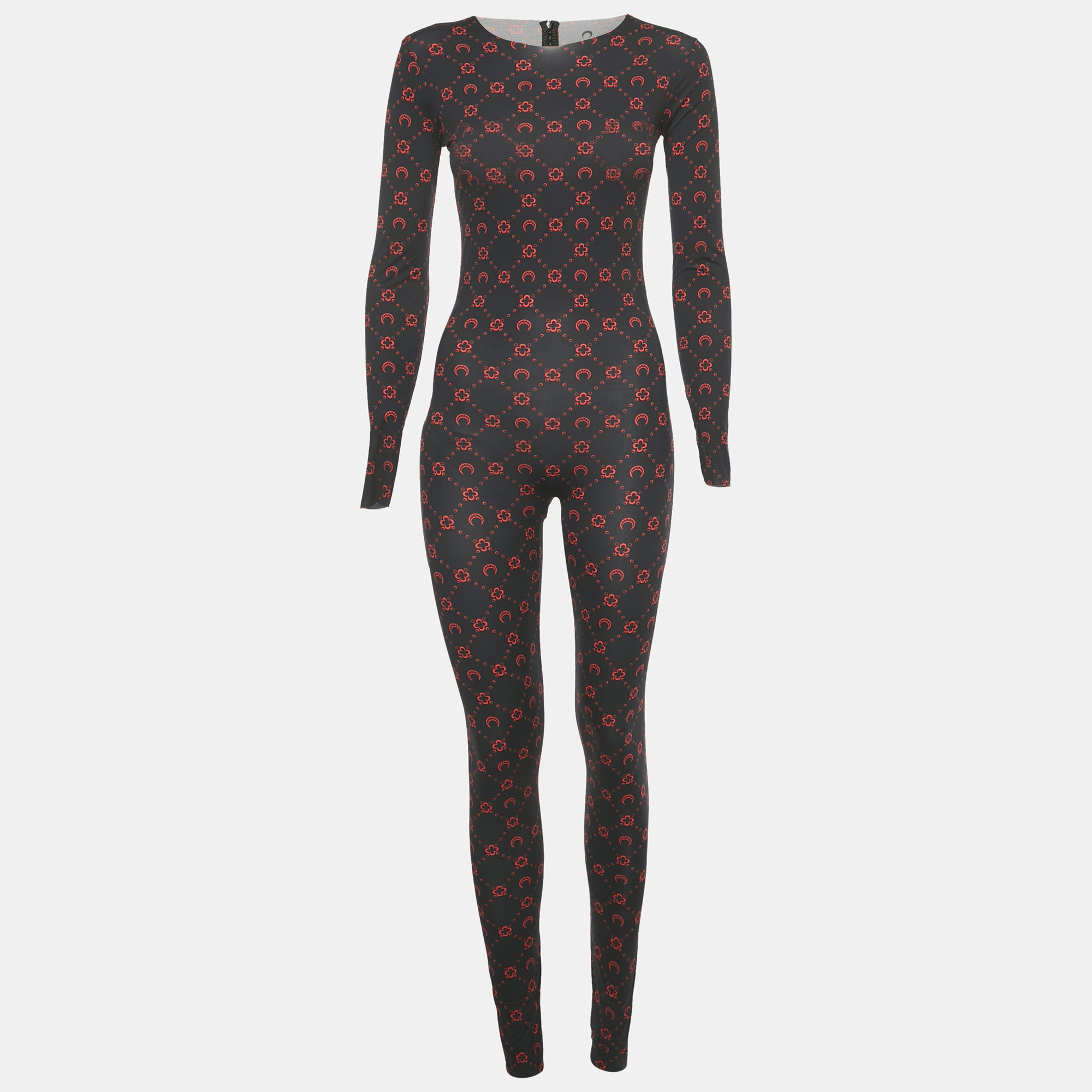 

Marine Serre Black Printed Jersey Long Sleeve Jumpsuit L