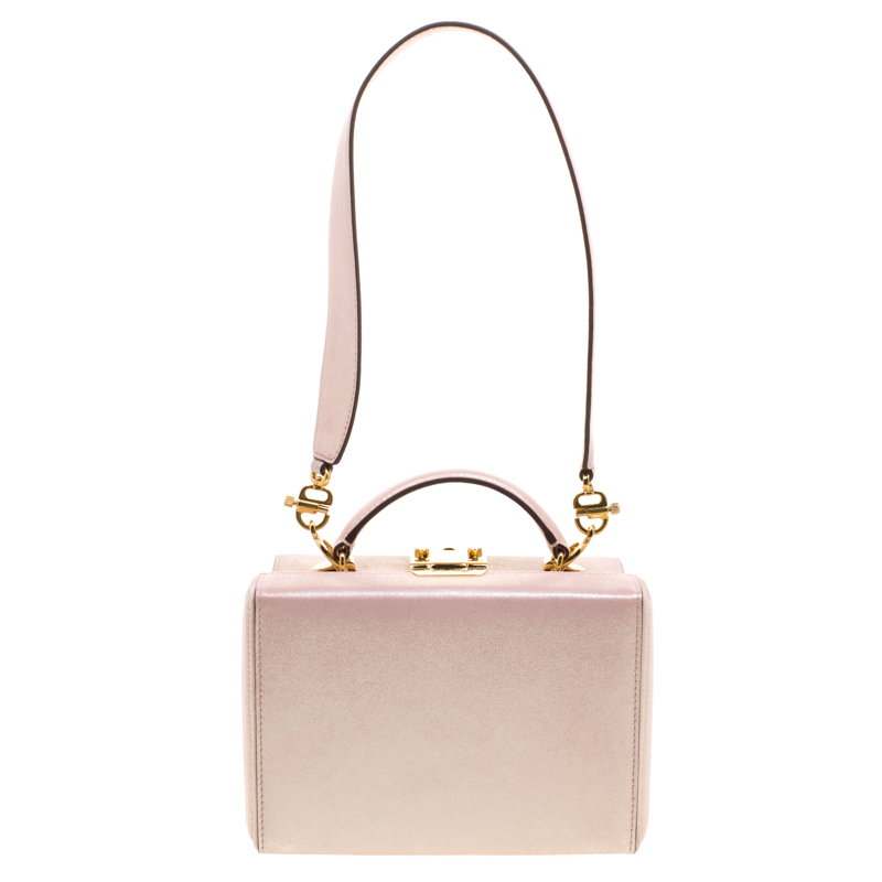 Mark Cross Pink Shimmering Leather Small Grace Box Bag