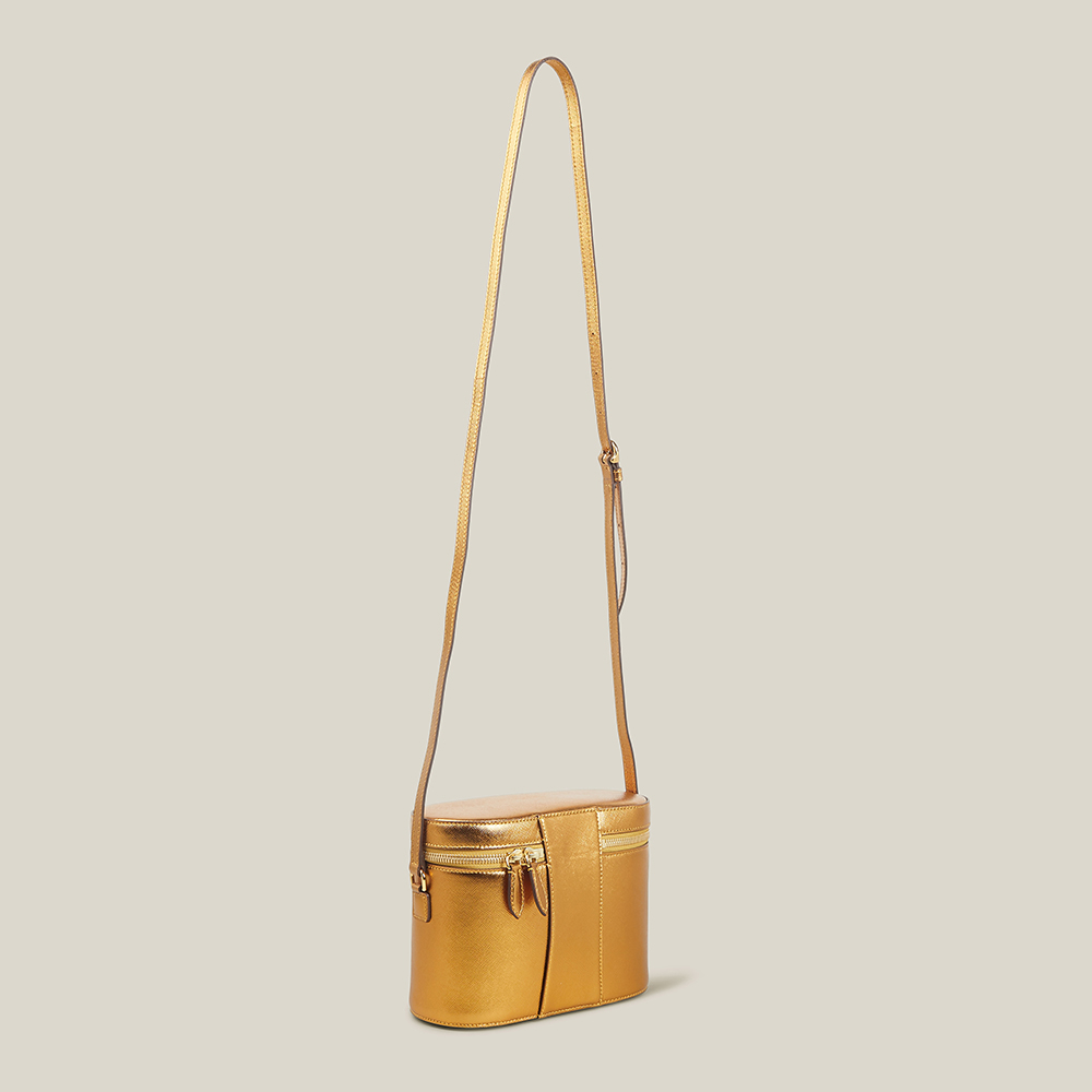 

MARK CROSS Gold Ginny Metallic Leather Cross-Body Satchel