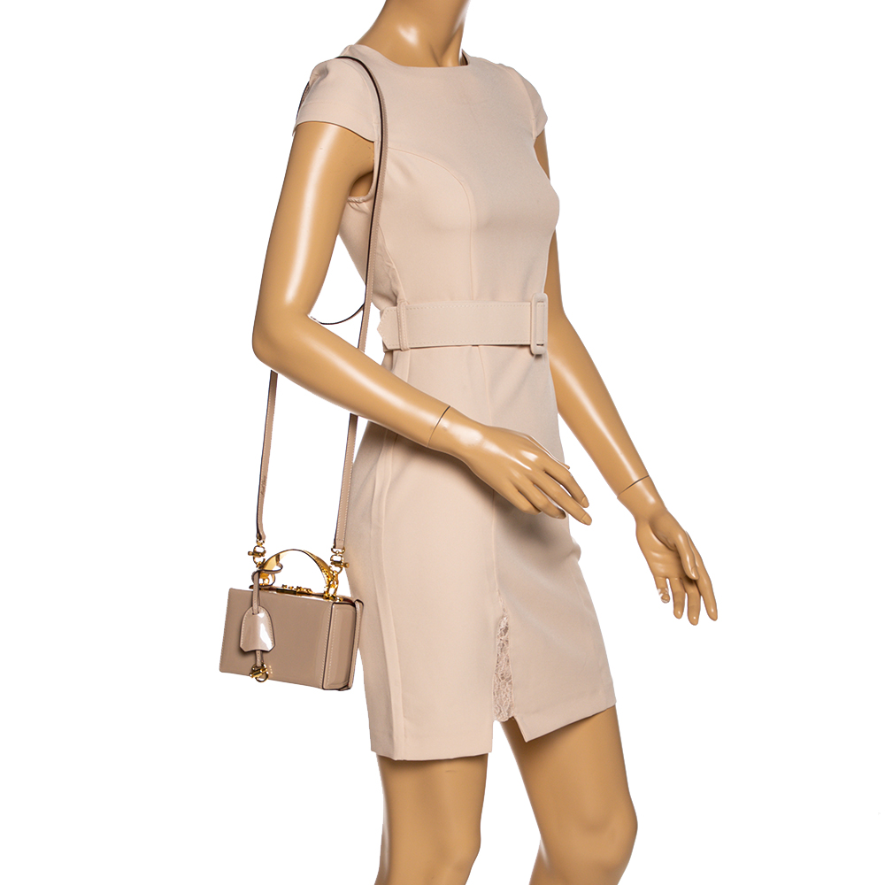 

Mark Cross Beige Patent Leather Mini Grace Box Bag