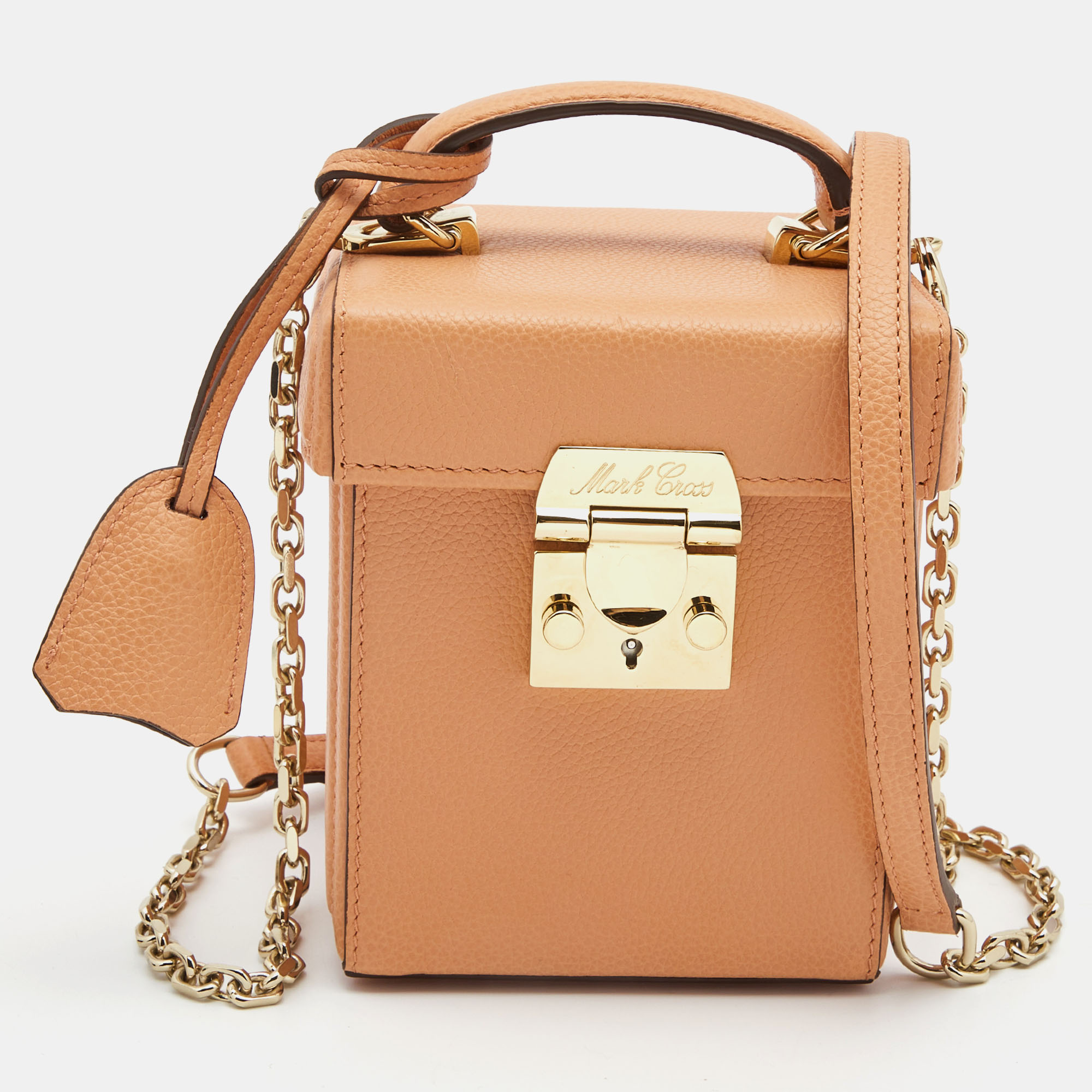 Pre-owned Mark Cross Light Orange Leather Grace Cube Top Handle Bag