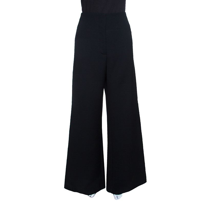 Pre Owned Marni Black Double Worsted Wool High Waist Wide Leg Pants S