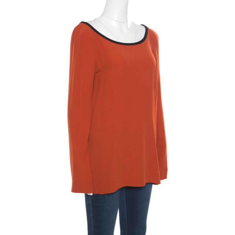 

Marni Burnt Orange Crepe Contrast Neck Tie Long Sleeve Top