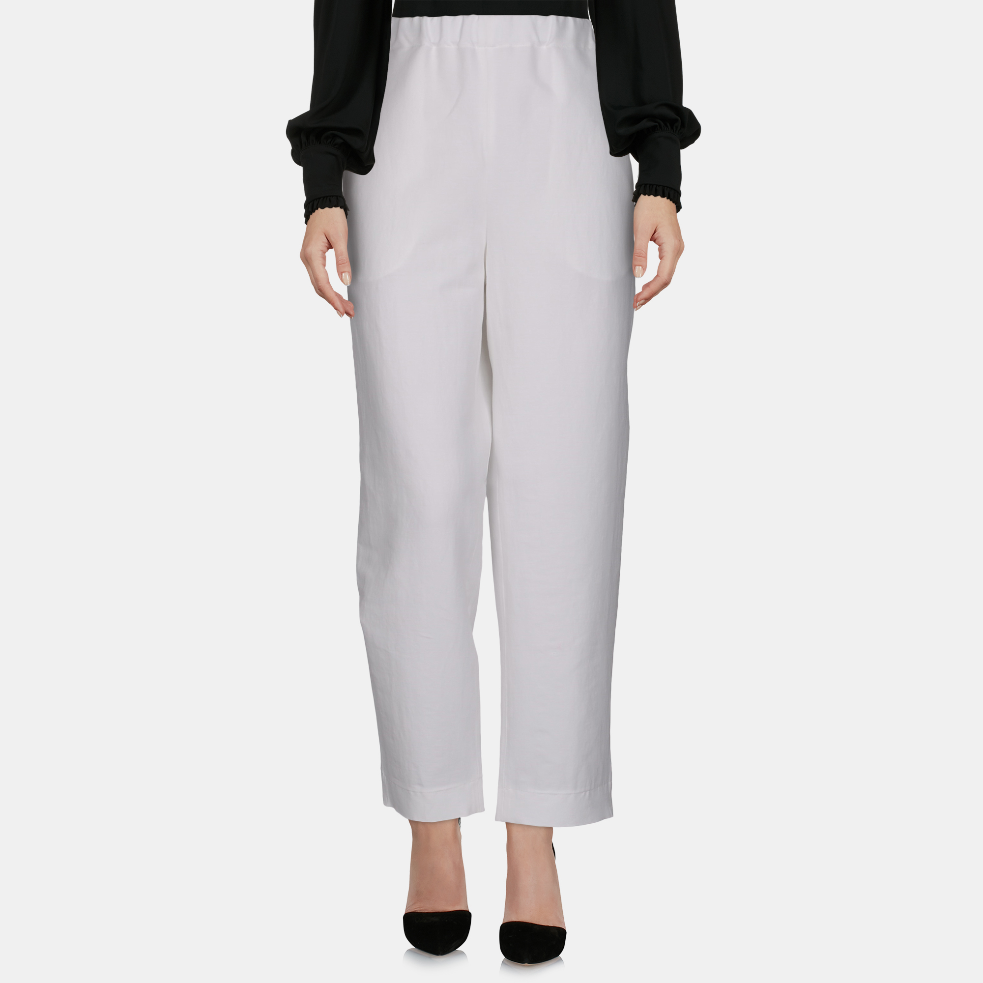 Pre-owned Marni White Linen-blend Elastic Waist Trousers M (it 42)