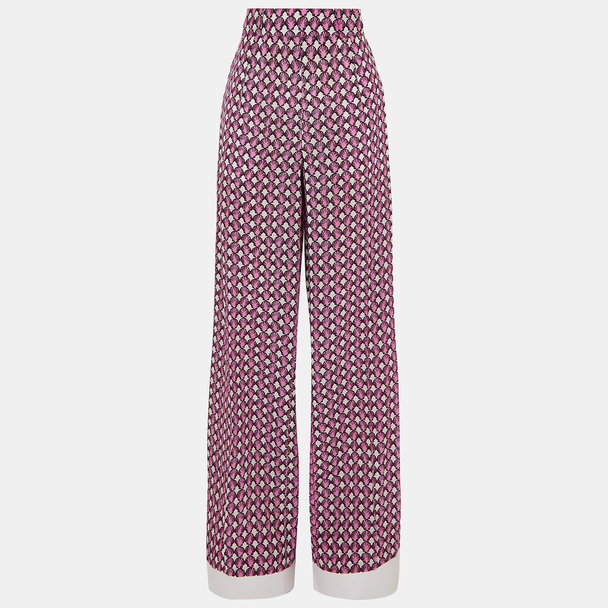 Pre-owned Marni Silk Wide Leg Trousers 44 In Pink